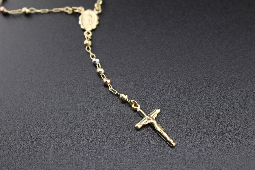 14K Tri Color Rosary Necklace