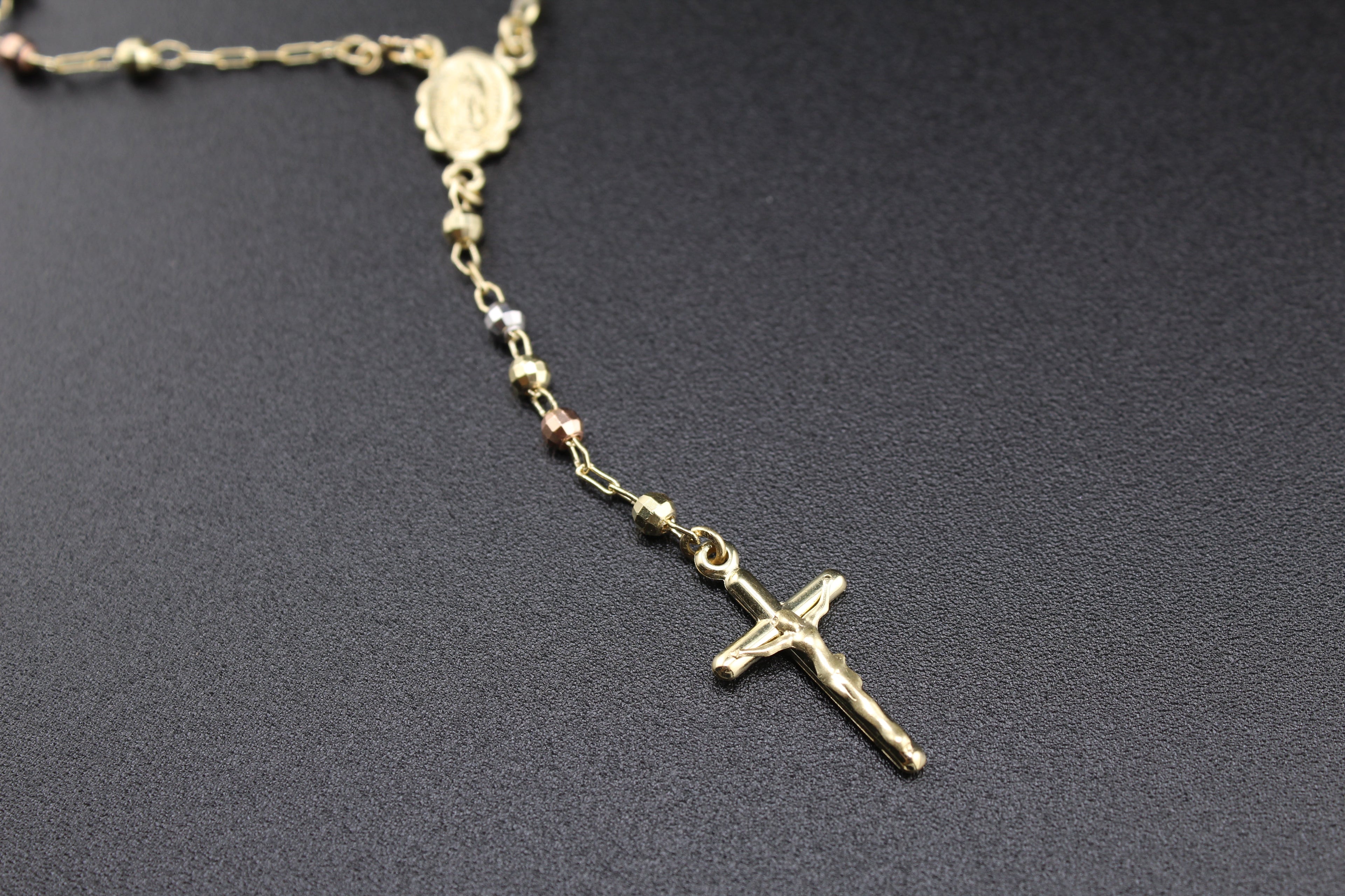 14K Tri Color Rosary Necklace
