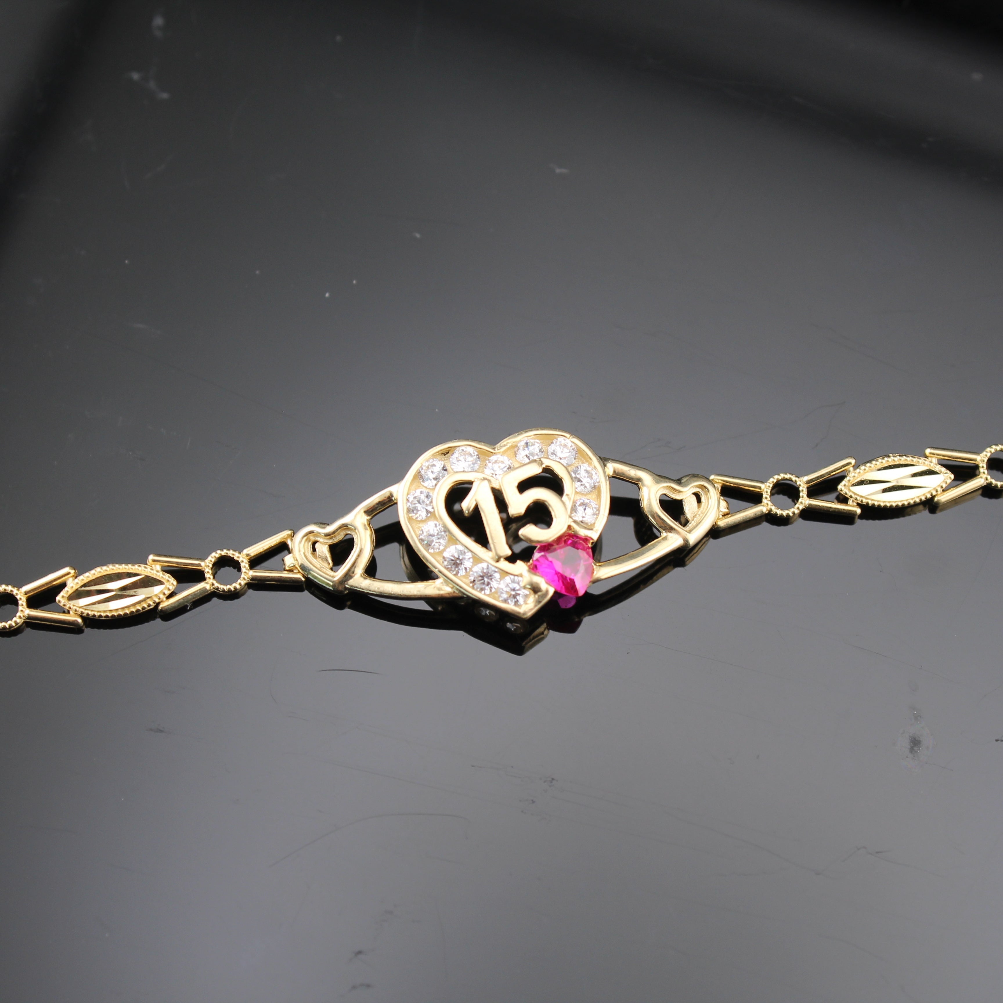 14K Quinceañera Heart Bracelet