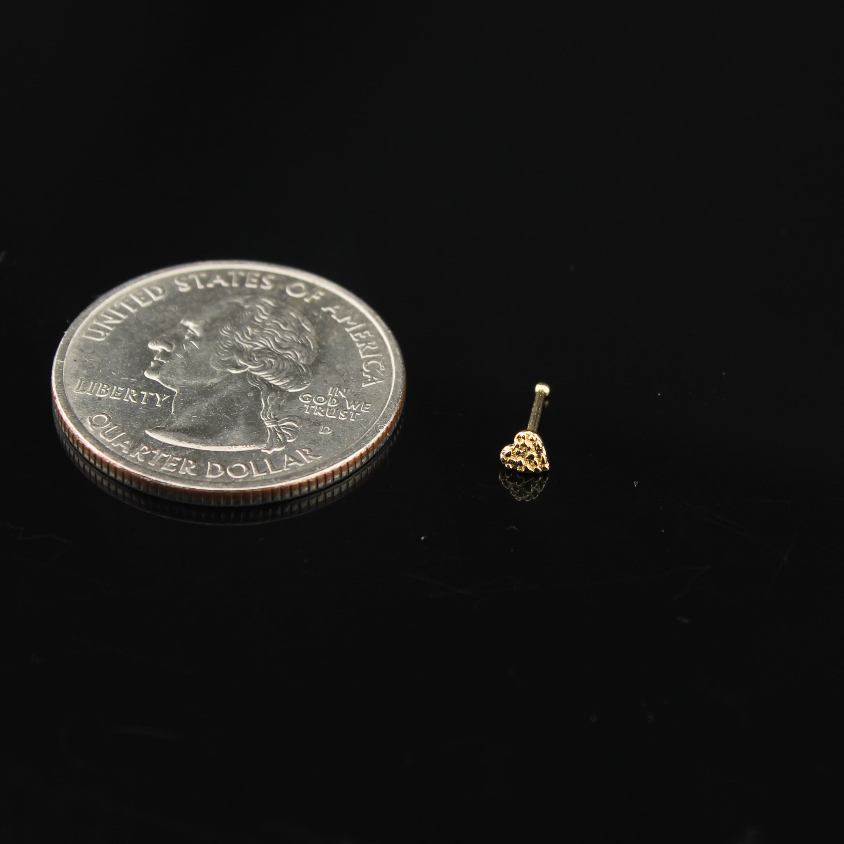 14K Heart Nugget Nose Stud