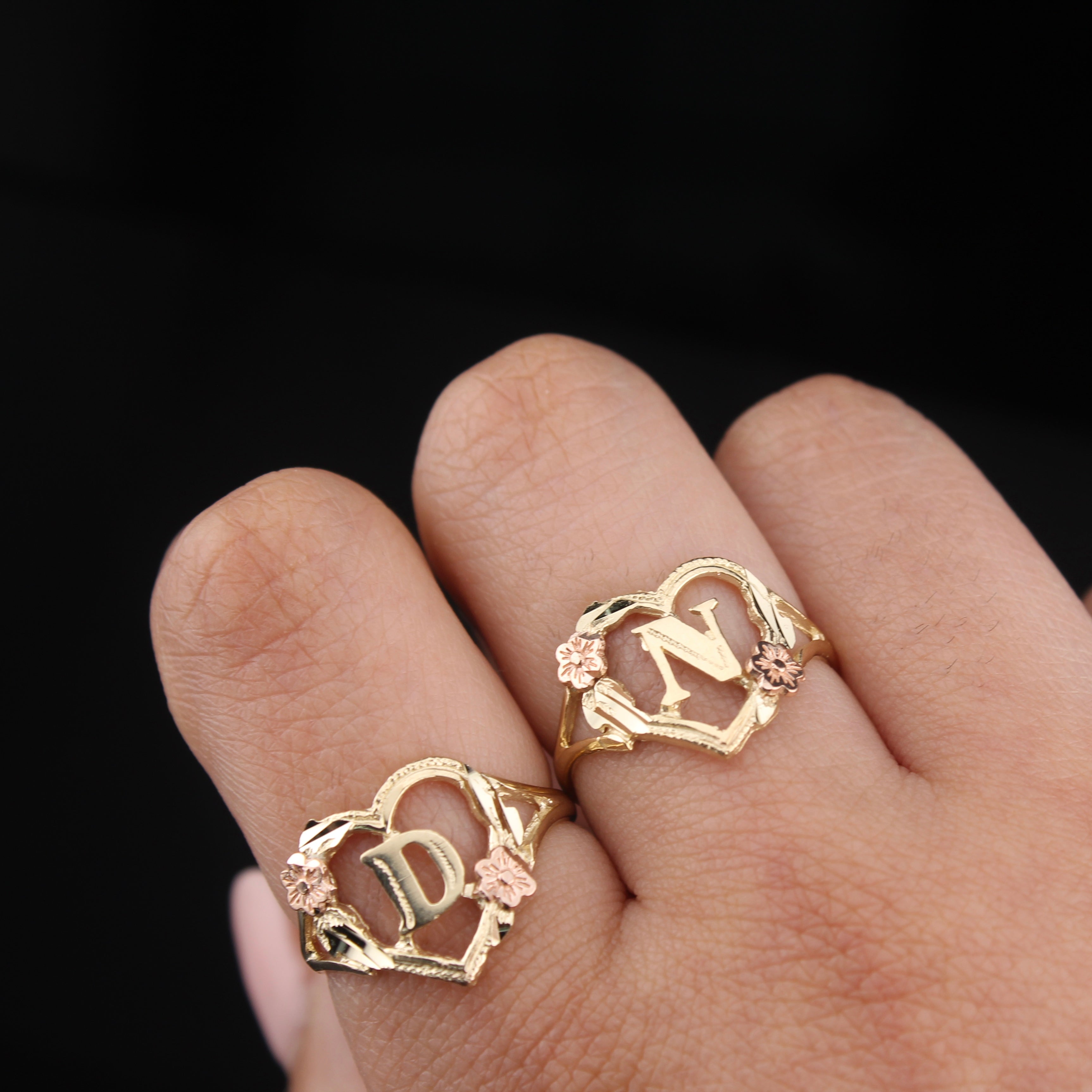 10K Gold Heart Initial Ring