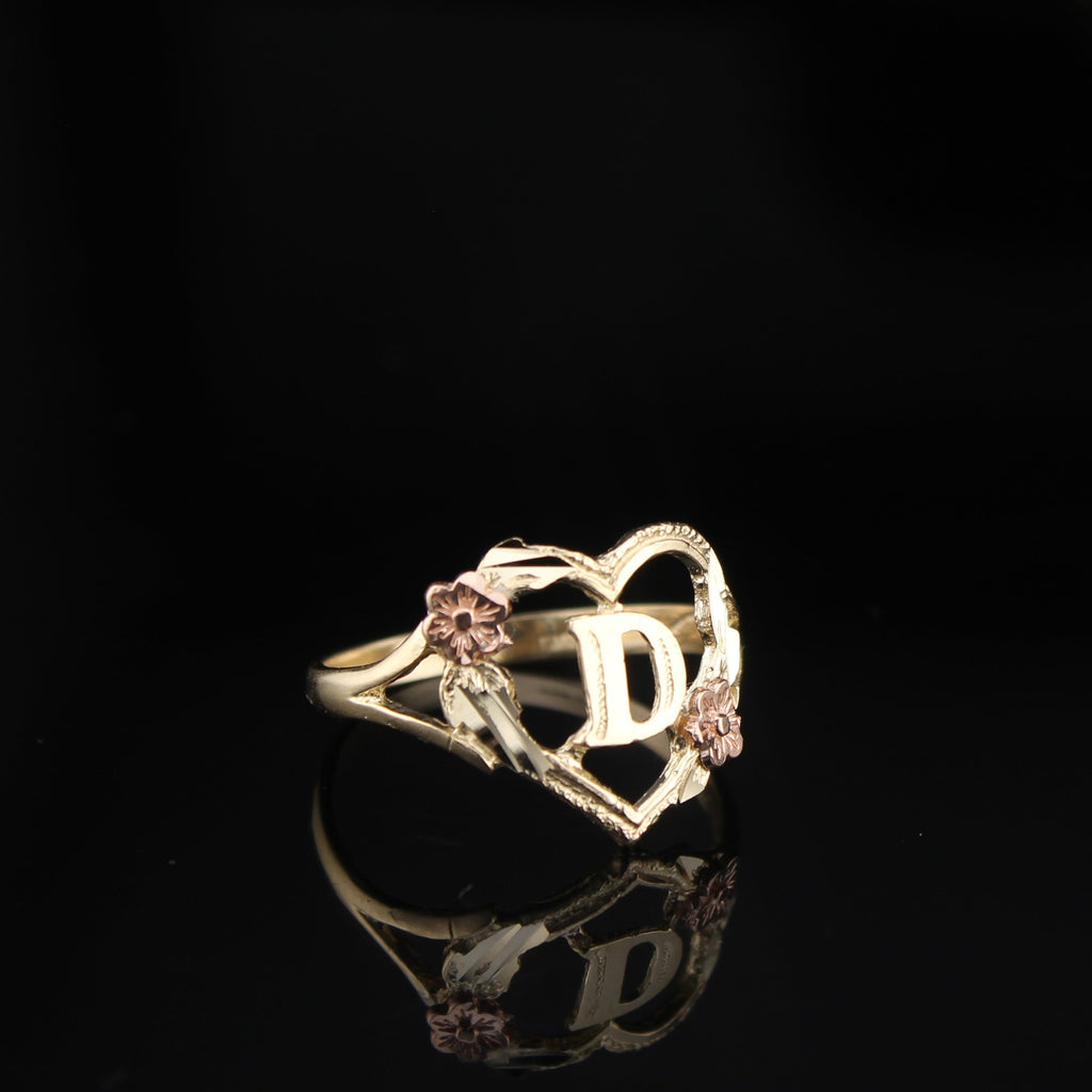 10K Gold Heart Initial Ring