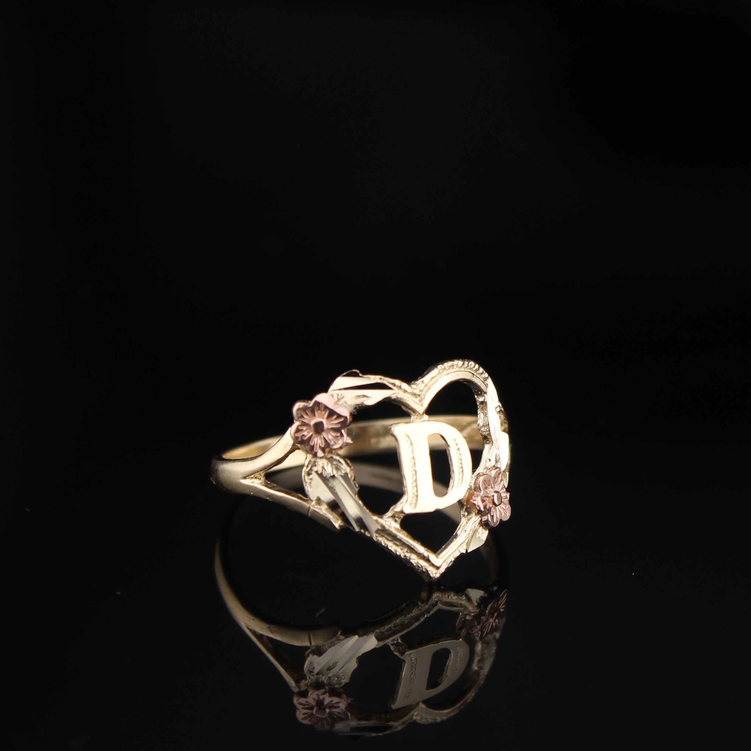 10K Gold Heart Initial Ring