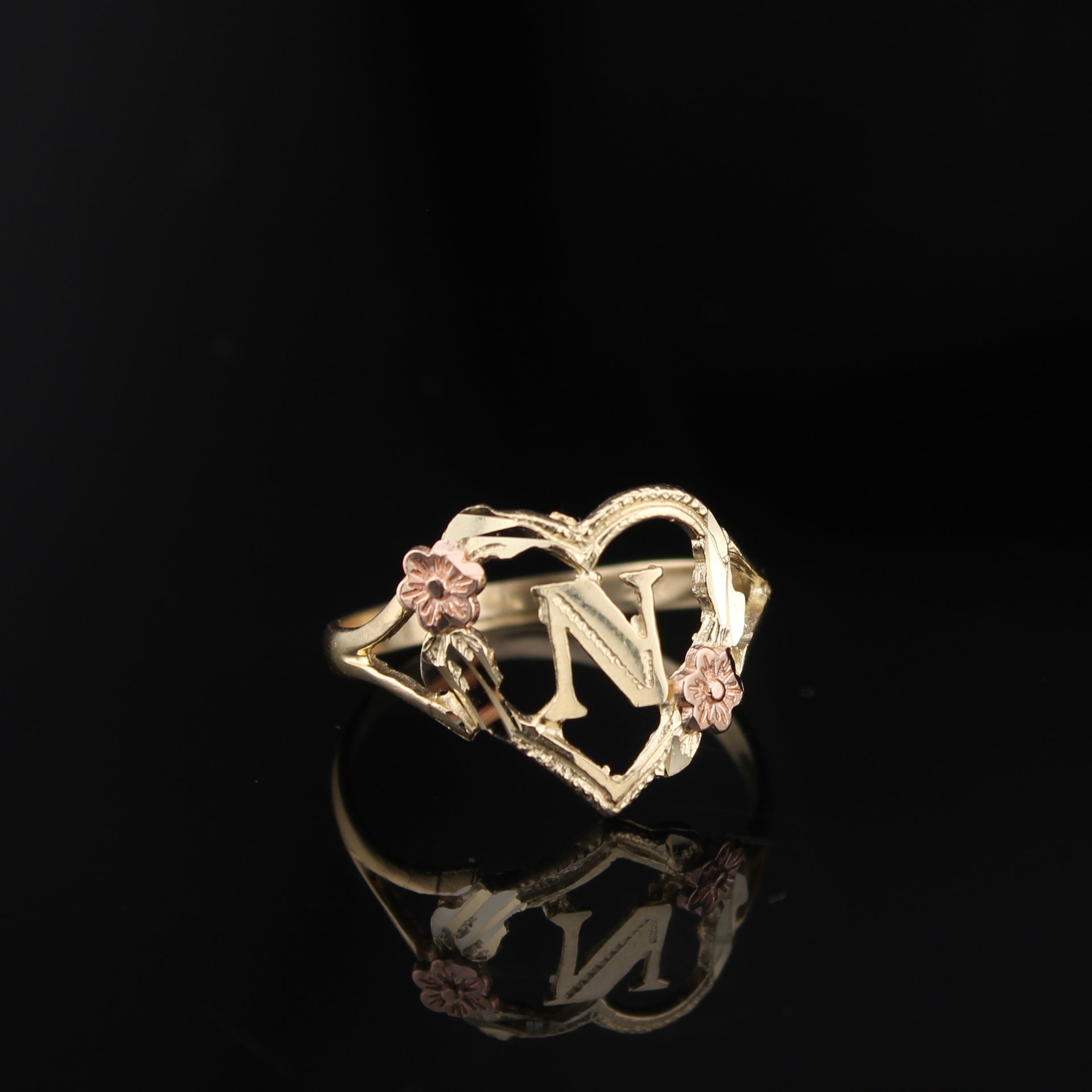 10K Gold Heart Initial Ring