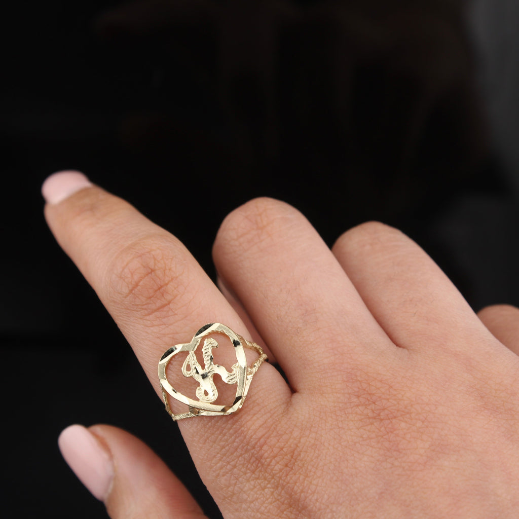10K Gold Heart Initial "K" Ring