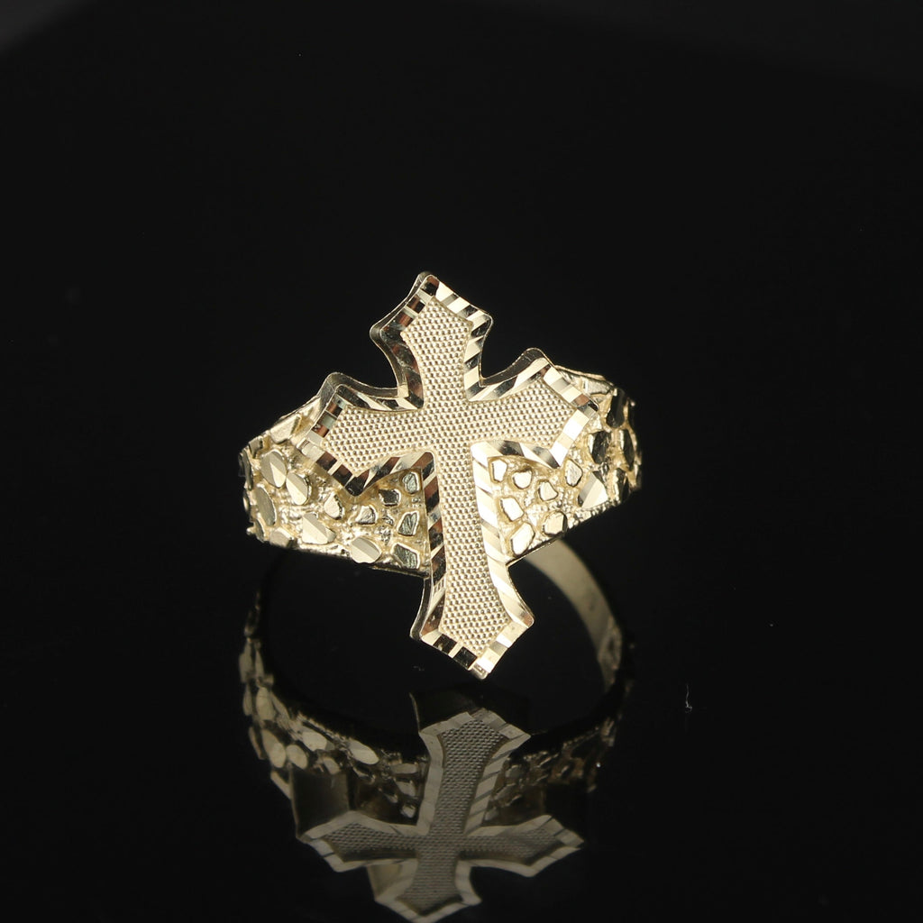10K Gold Nugget Cross Ring