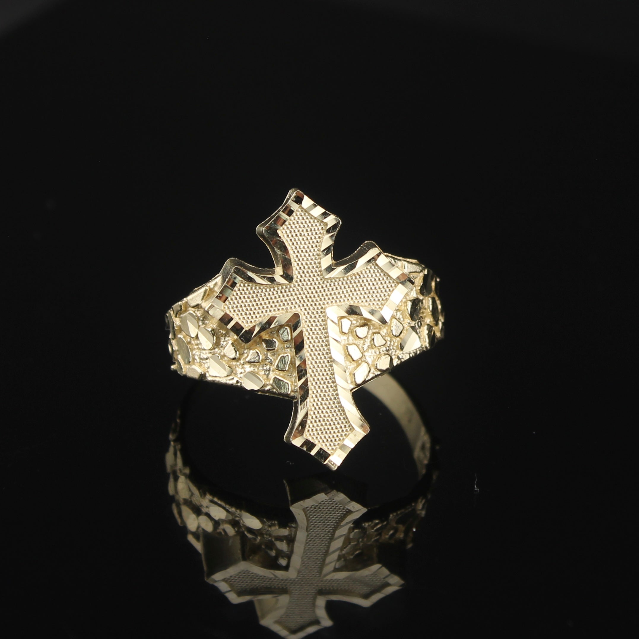 10K Gold Nugget Cross Ring
