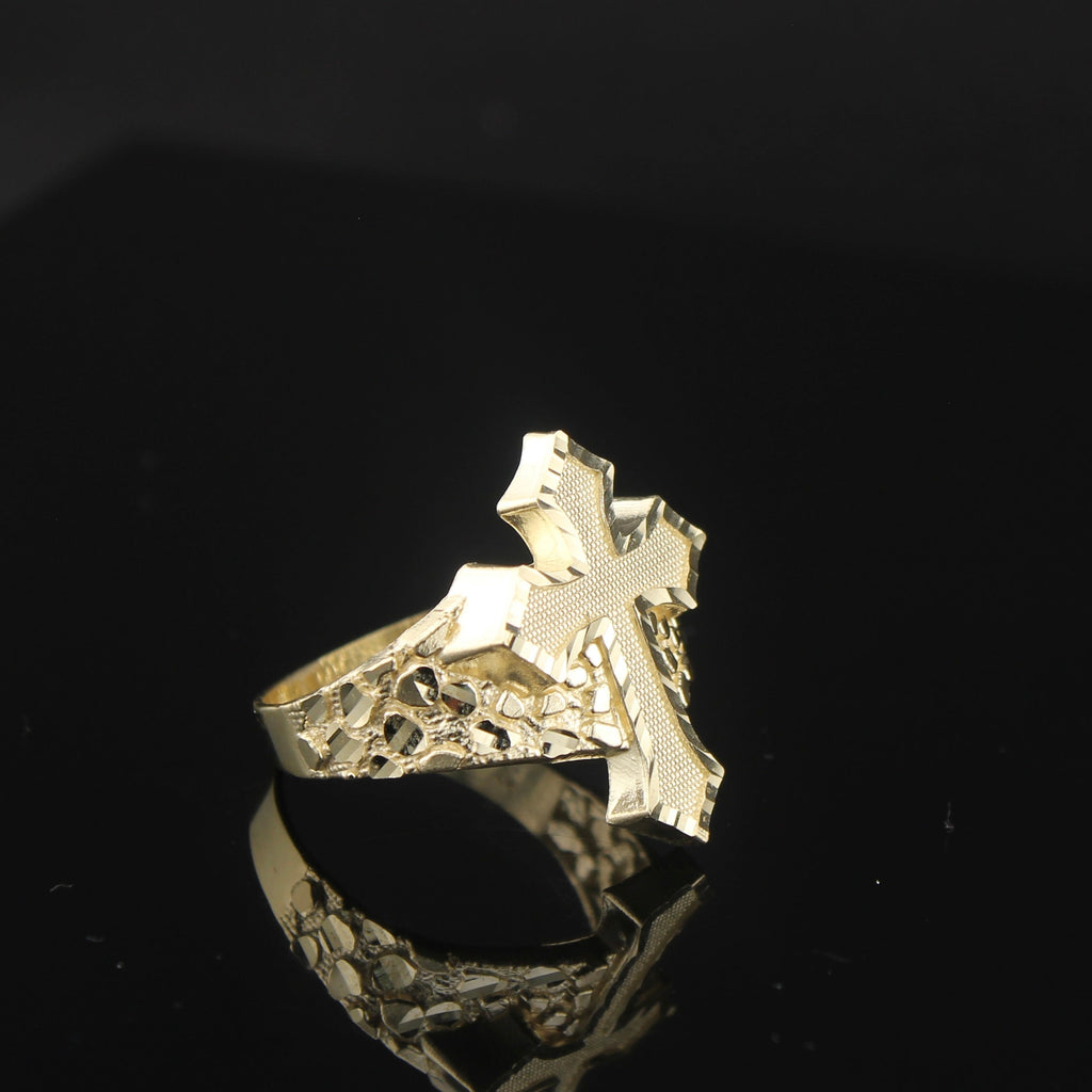 10K Gold Nugget Cross Ring
