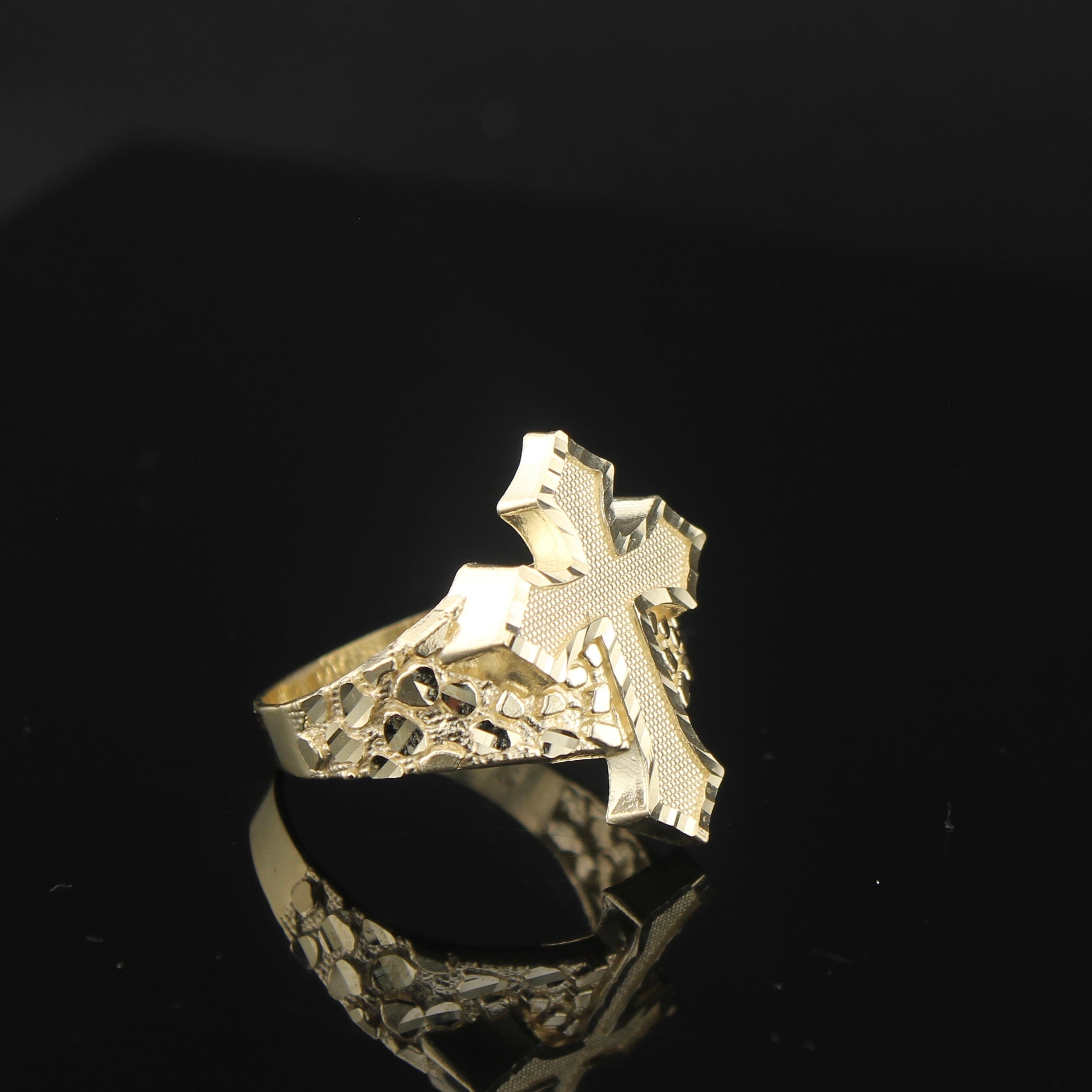 10K Gold Nugget Cross Ring