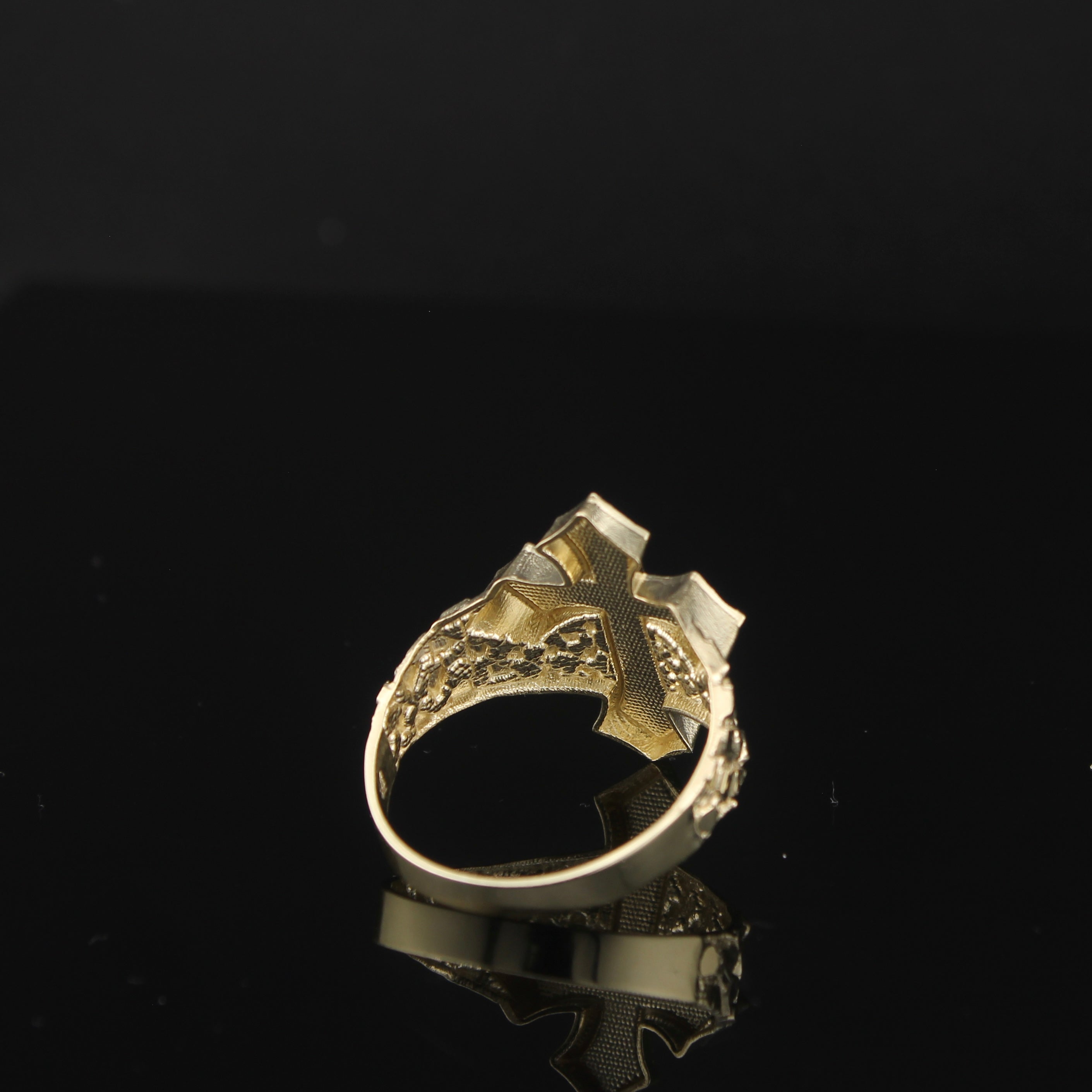 10K Gold Nugget Cross Ring