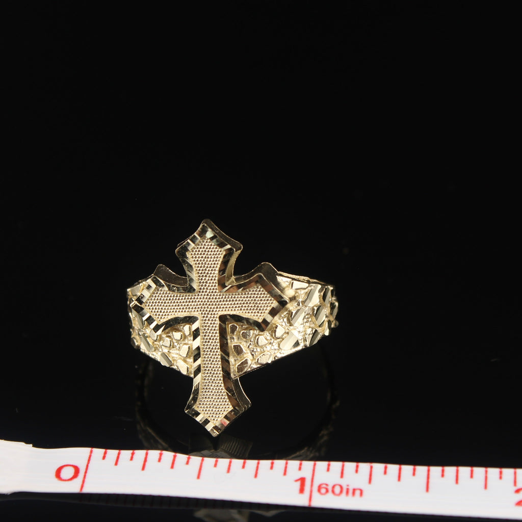 10K Gold Nugget Cross Ring