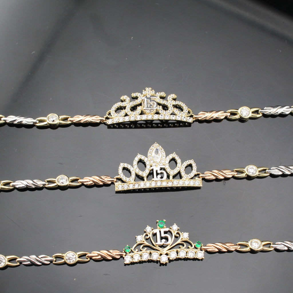 10K Quinceañera Crown Bracelets