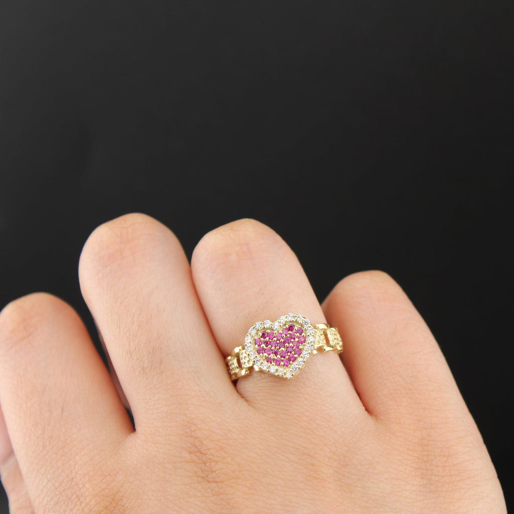 10K Real Gold Pink Heart Ring