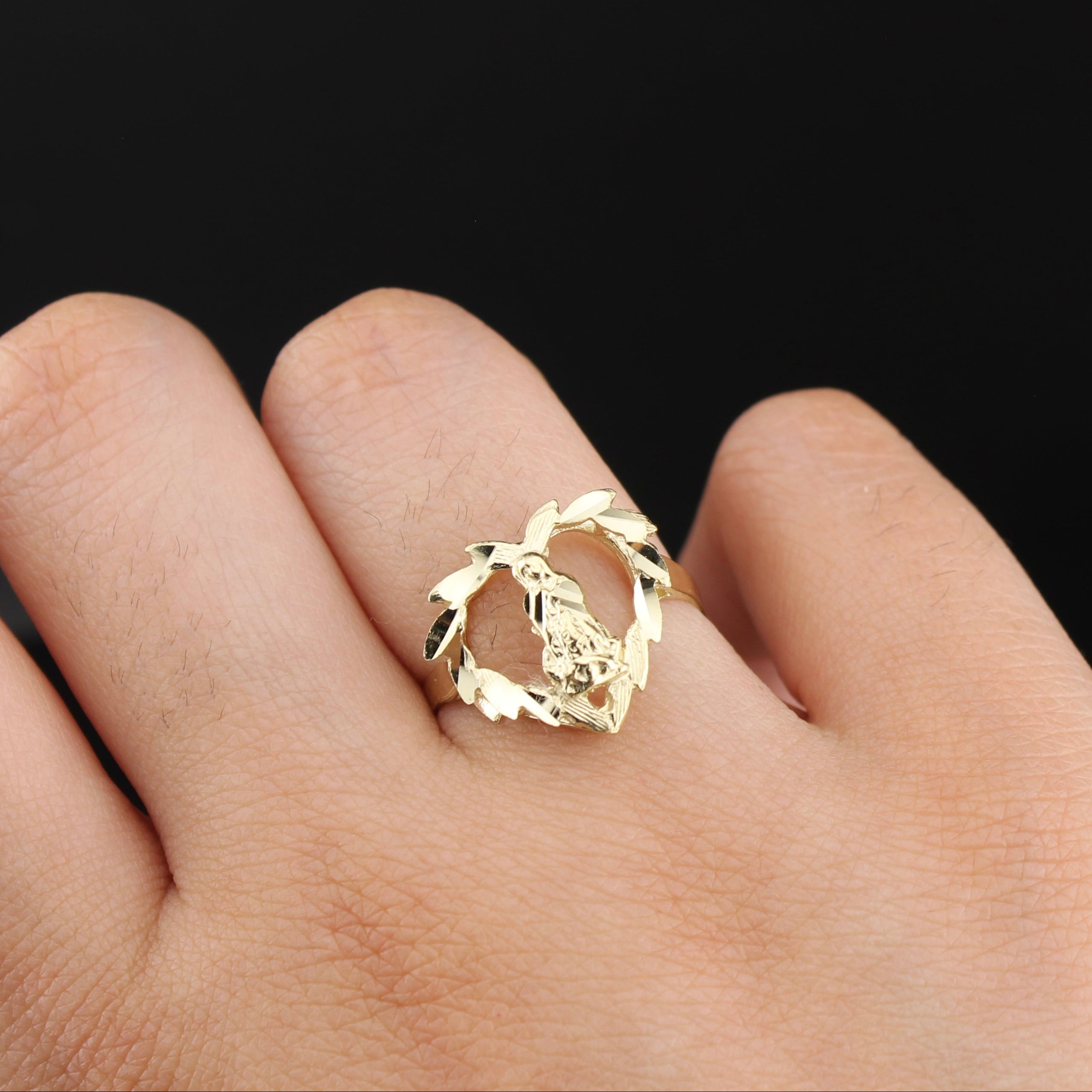10K Real Gold Virgin Mary Heart Ring
