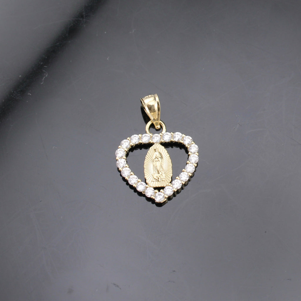 10K Real Gold Virgin Mary Heart Pendant