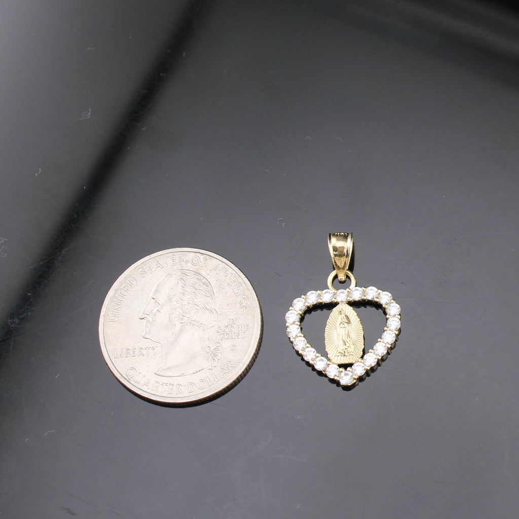 10K Real Gold Virgin Mary Heart Pendant