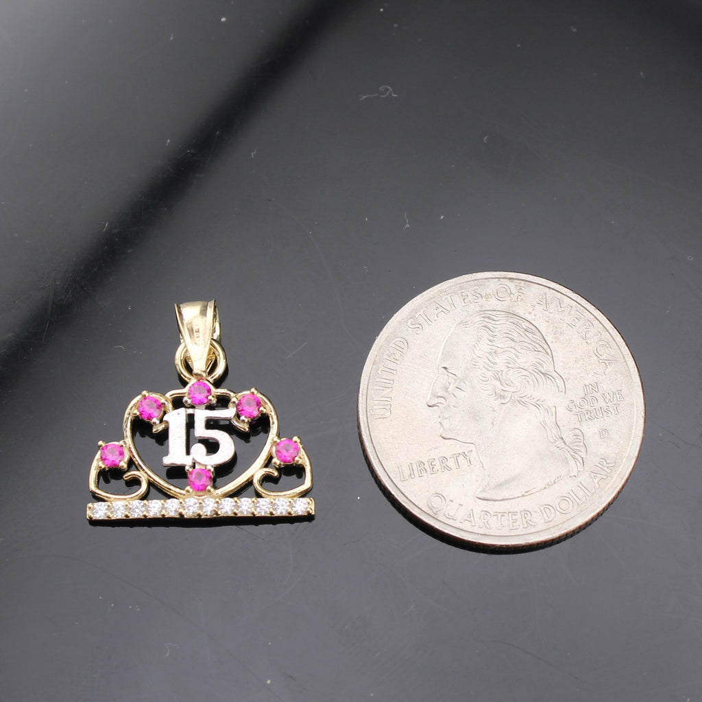 10K Real Gold Quinceañera Crown Pendant