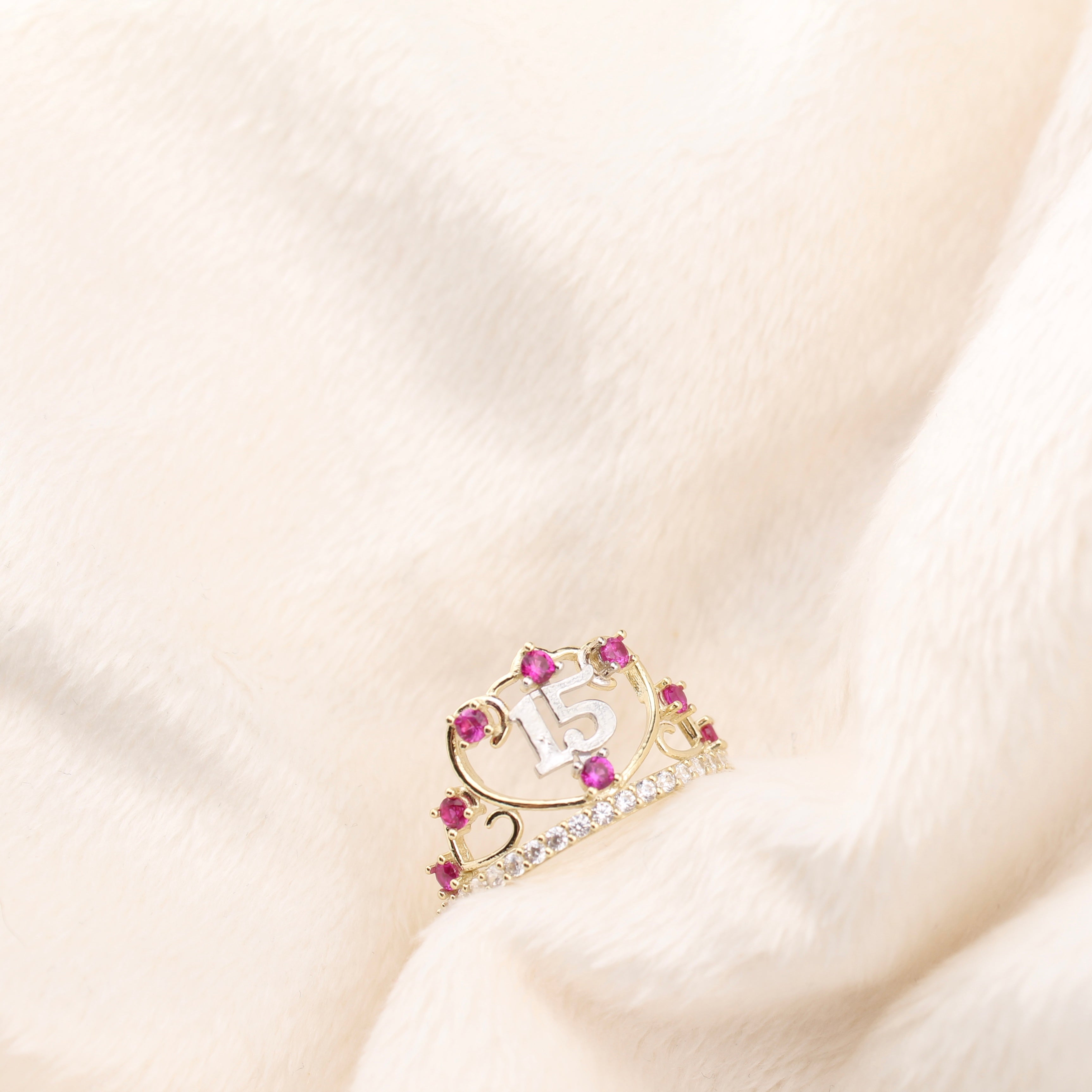 10K Real Gold Quinceañera Crown Ring