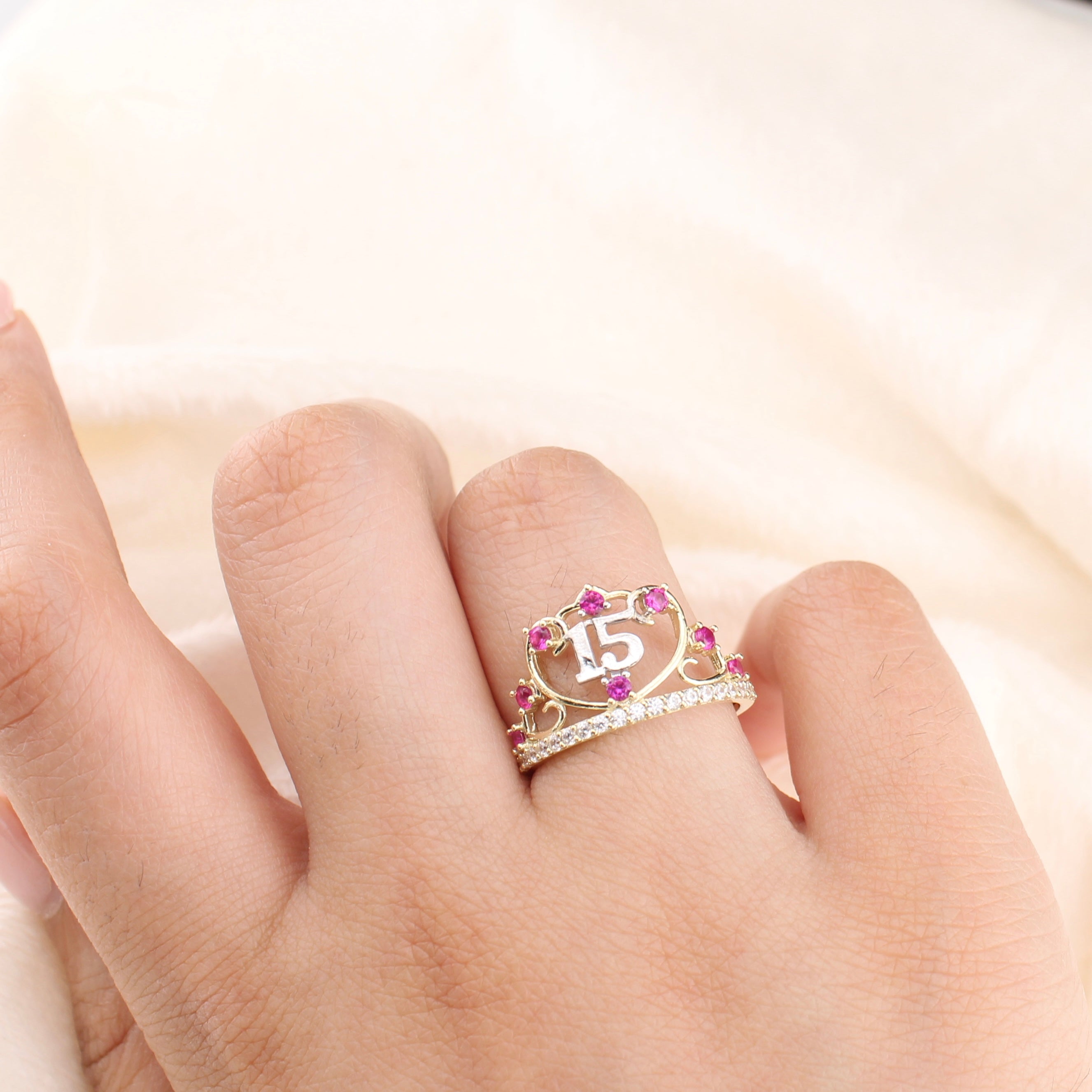 10K Real Gold Quinceañera Crown Ring