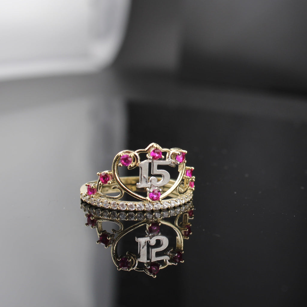 10K Real Gold Quinceañera Crown Ring
