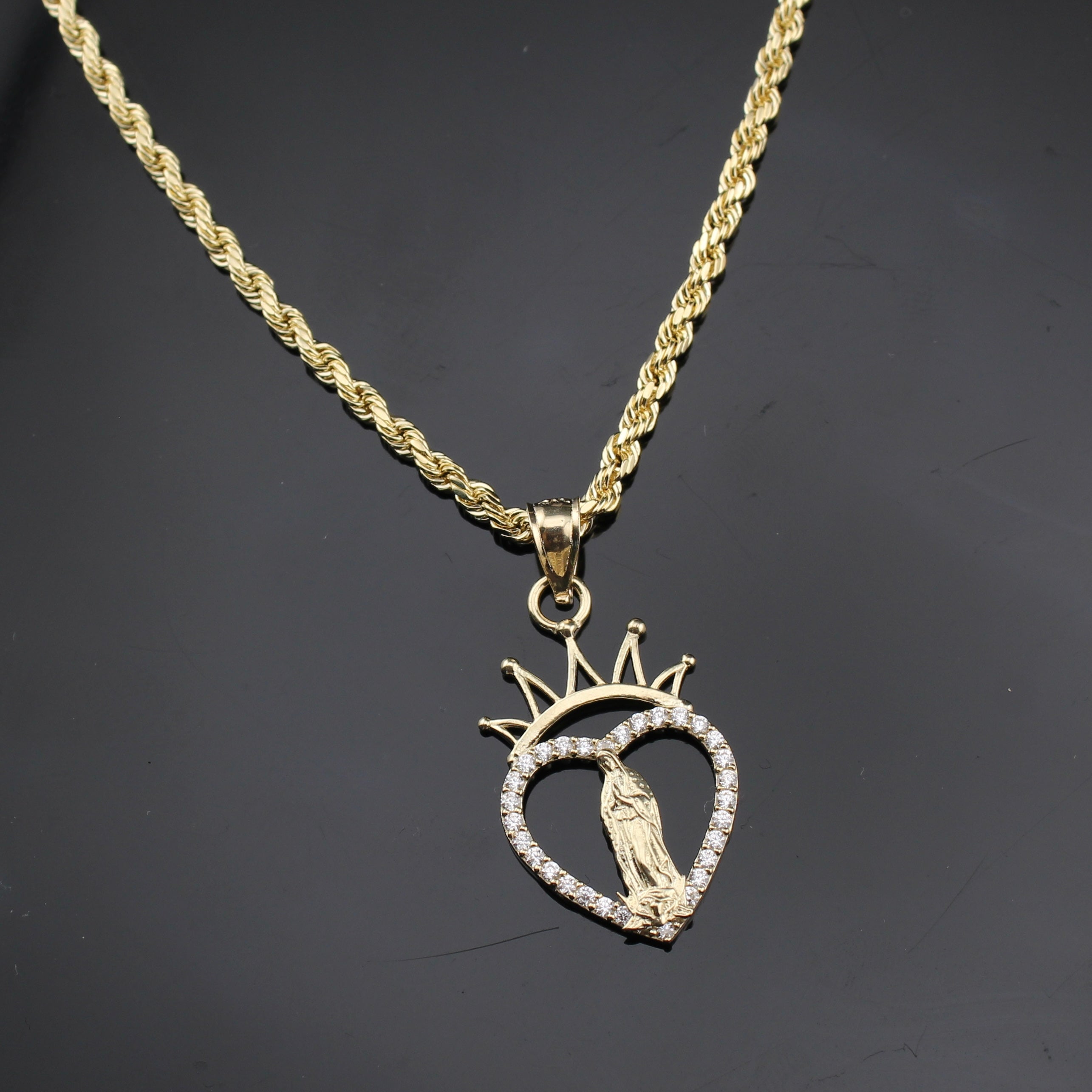 10K Real Gold Virgin Mary Pendant & Chain