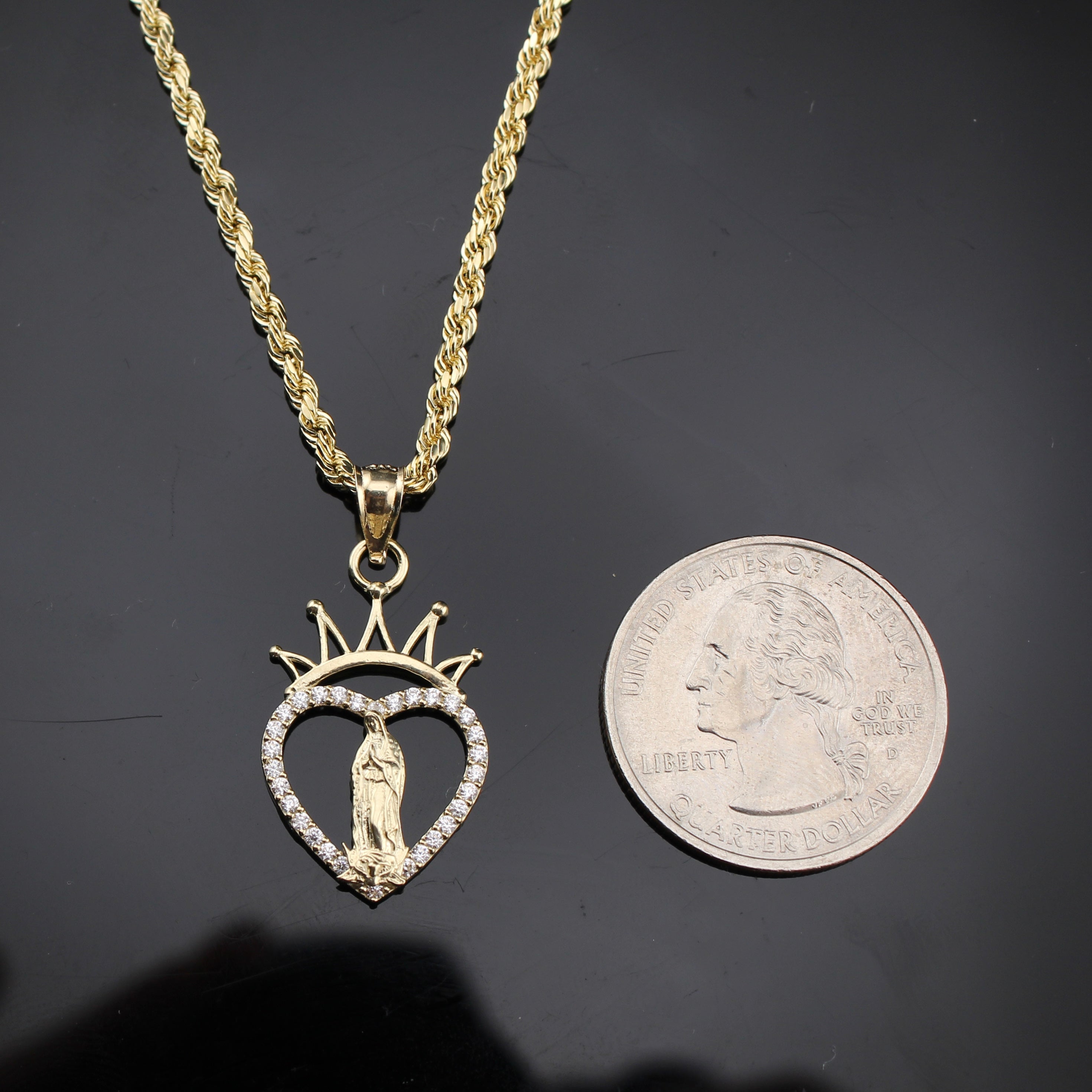 10K Real Gold Virgin Mary Pendant & Chain
