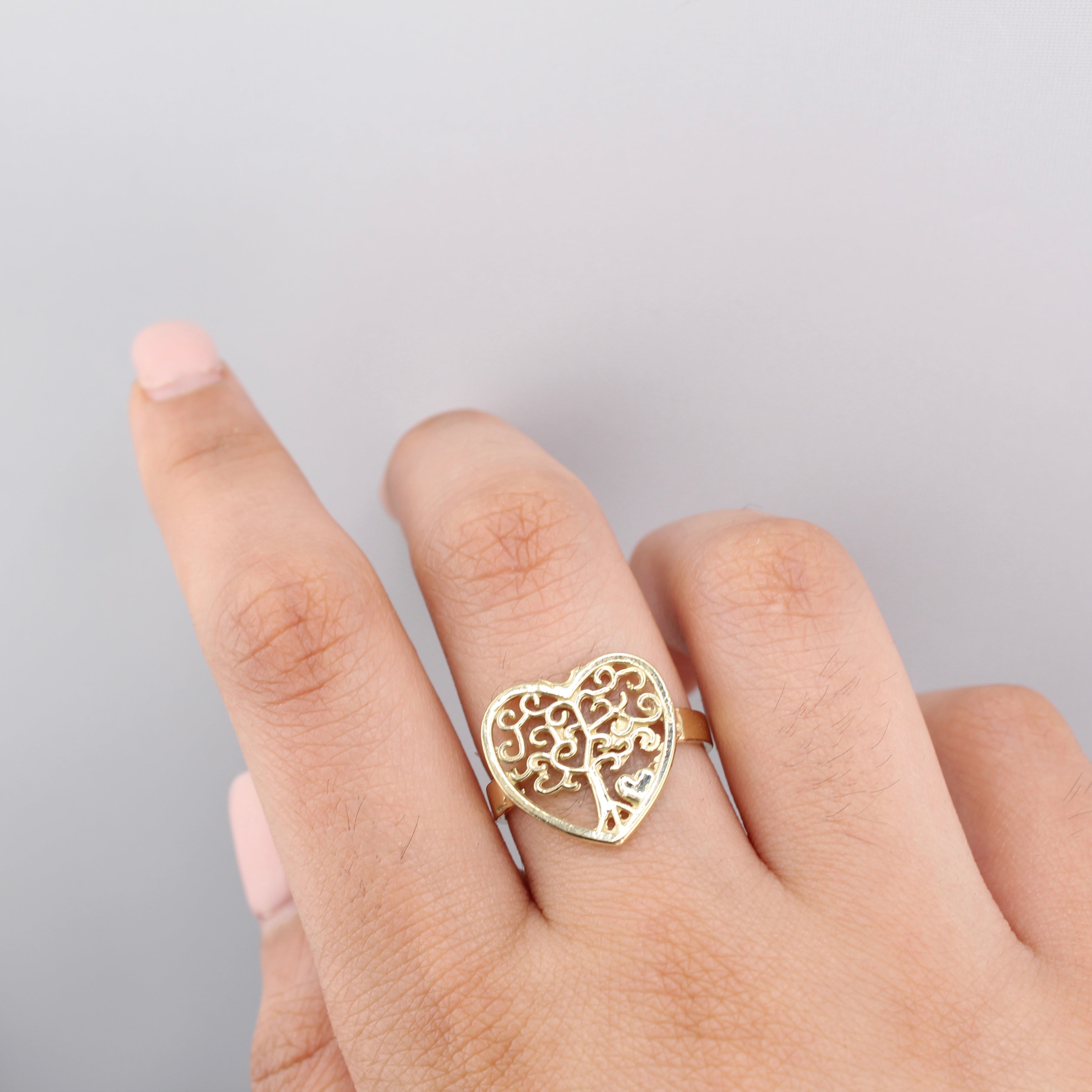 10K Real Gold Tree of Life Heart Ring