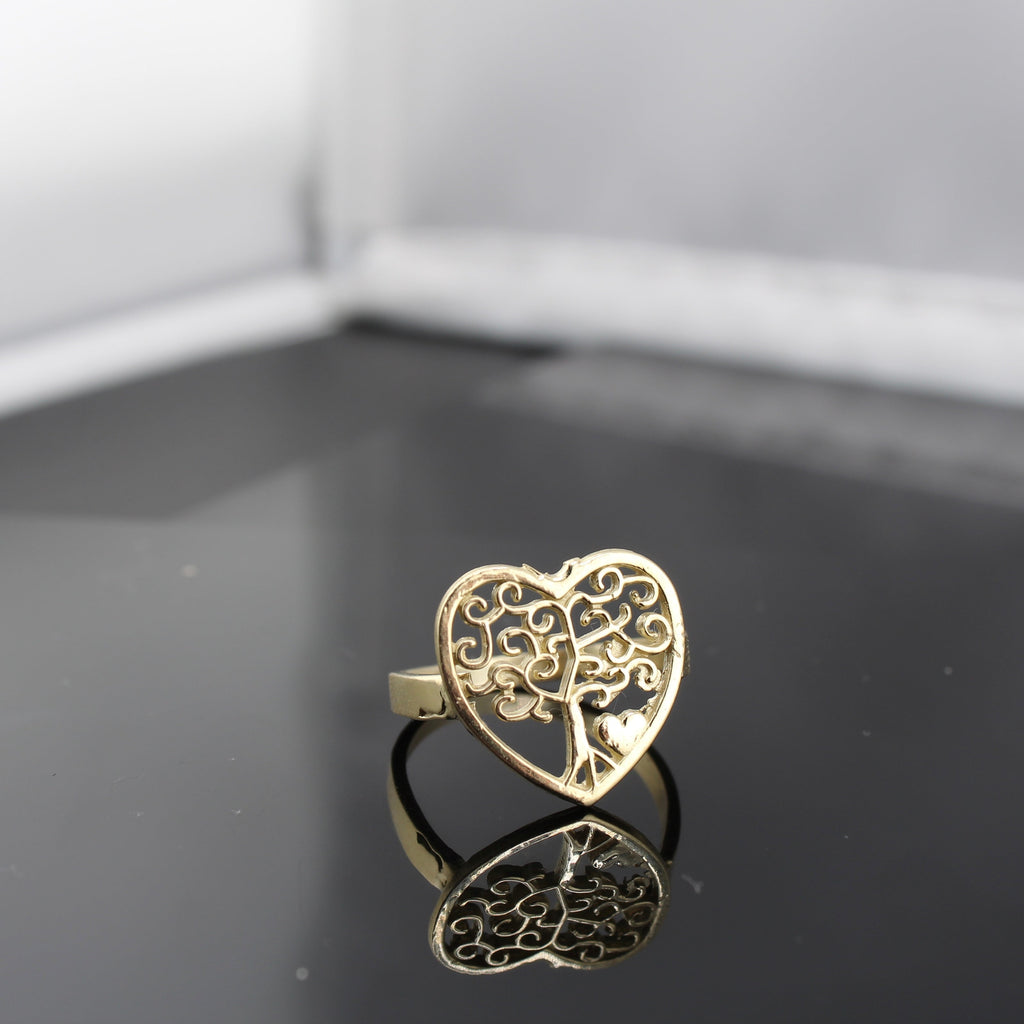 10K Real Gold Tree of Life Heart Ring