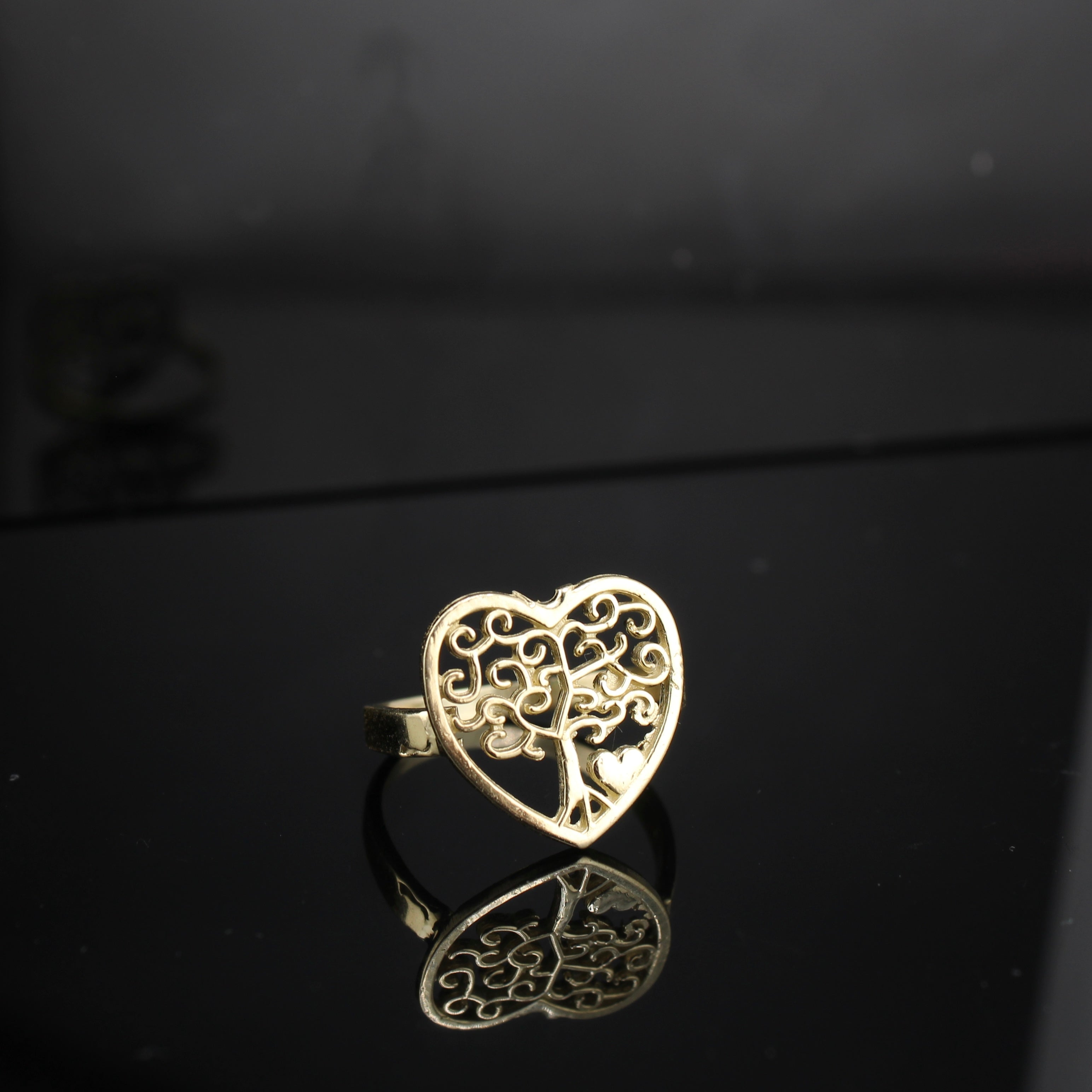 10K Real Gold Tree of Life Heart Ring