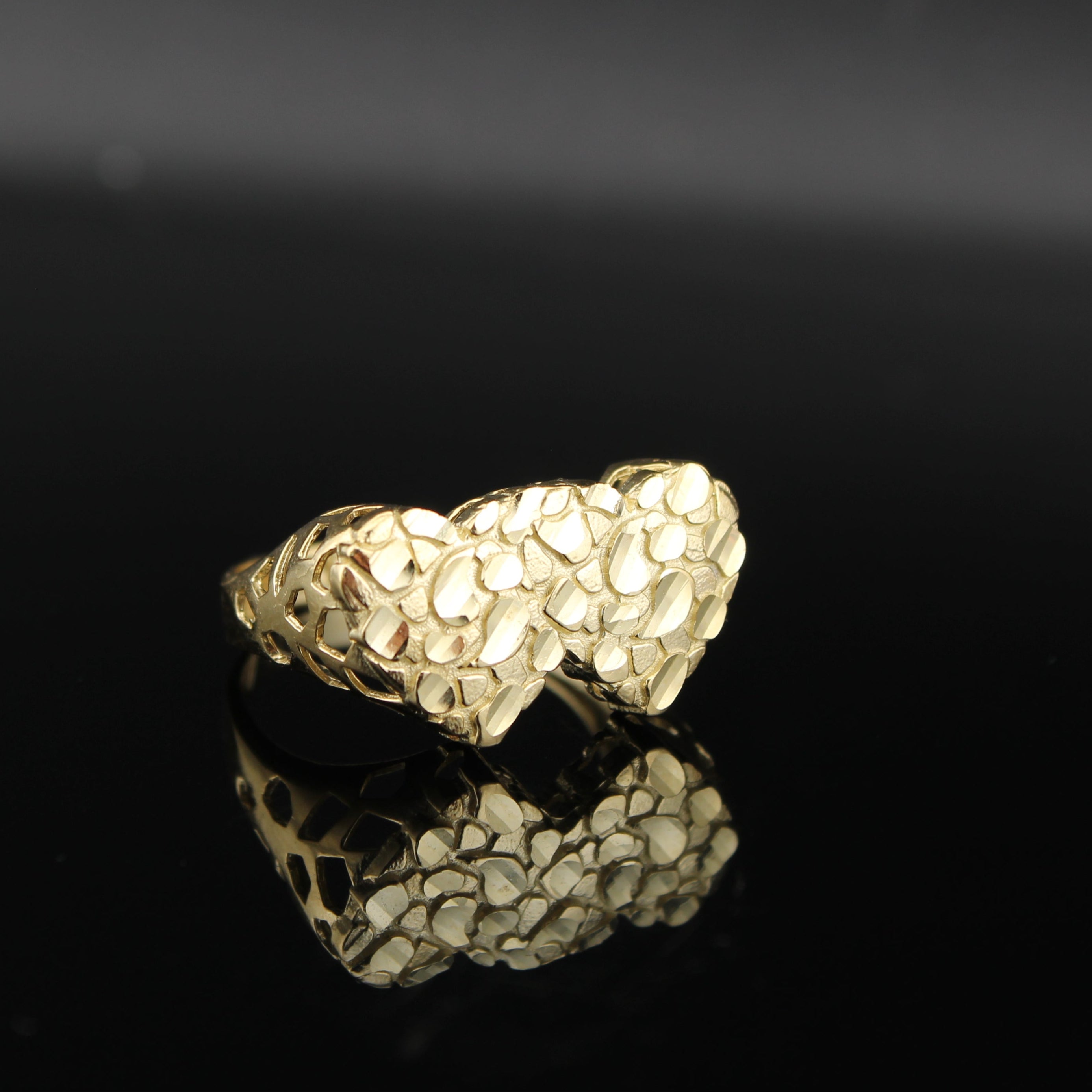 10K Gold Double Heart Nugget Ring