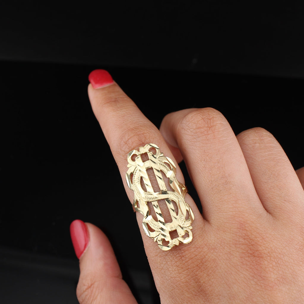 10K Gold Dollar Sign Large Ring