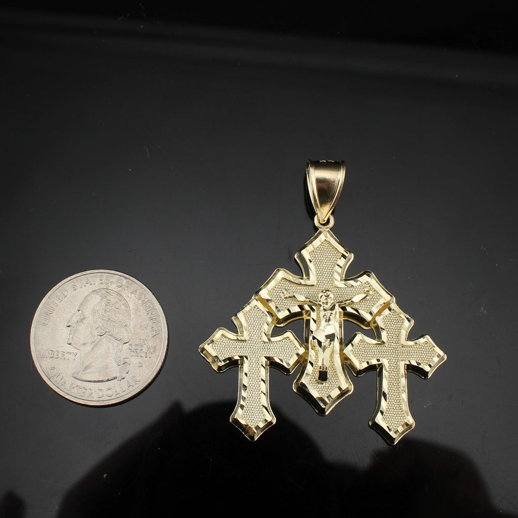 10K Real Gold Cross Trio Pendant