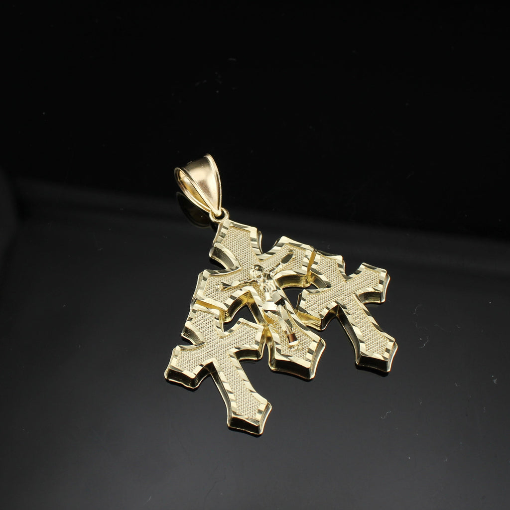 10K Real Gold Cross Trio Pendant