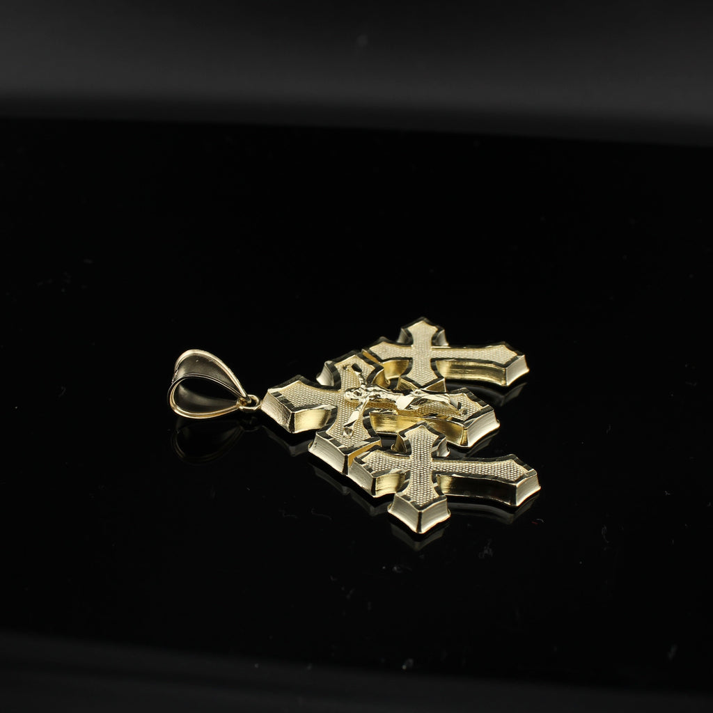 10K Real Gold Cross Trio Pendant