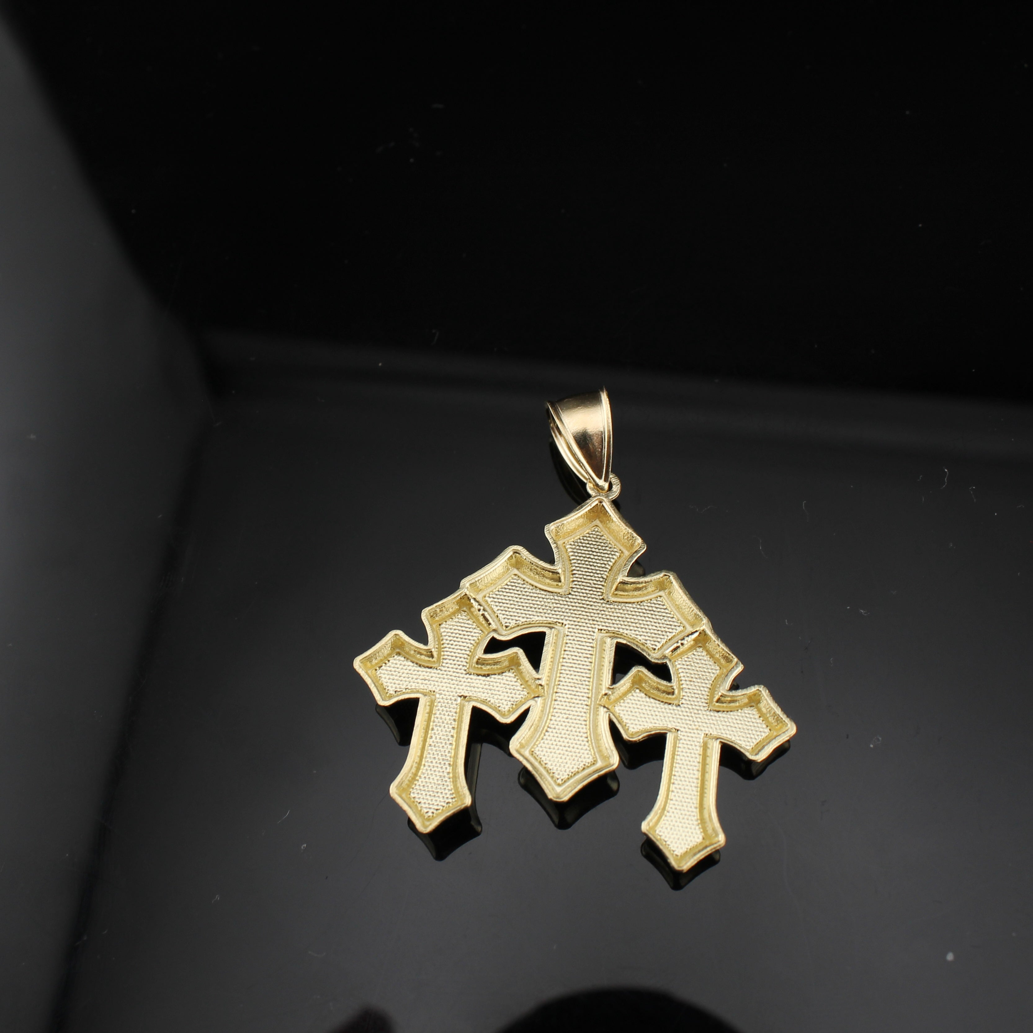 10K Real Gold Cross Trio Pendant