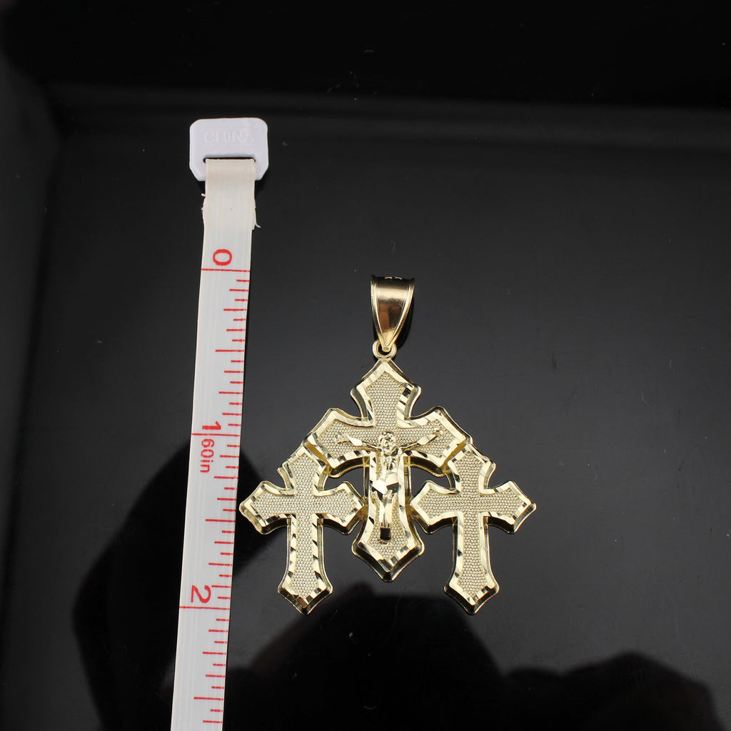 10K Real Gold Cross Trio Pendant