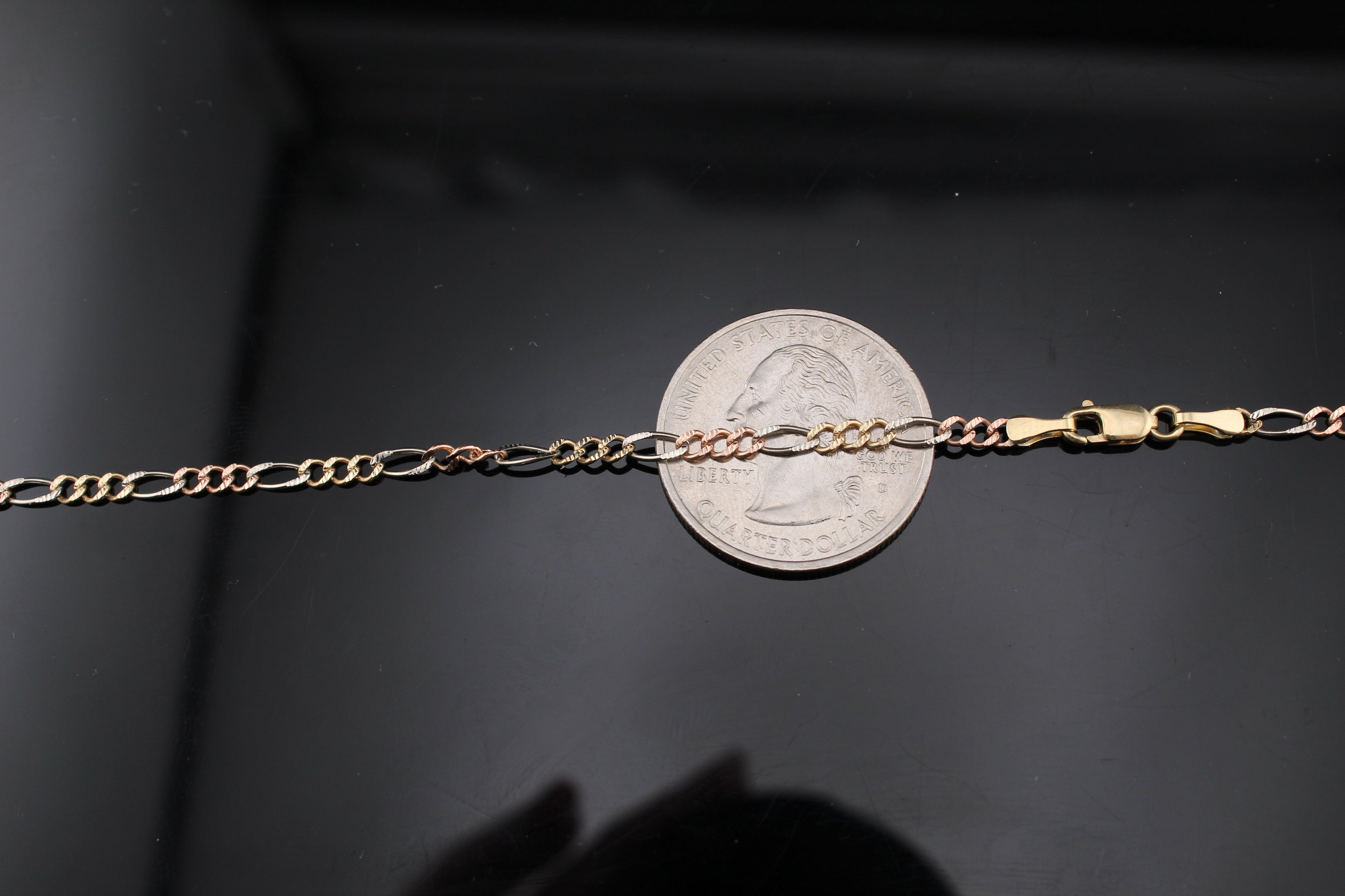 14K Solid Gold Tri Color Figaro Chains