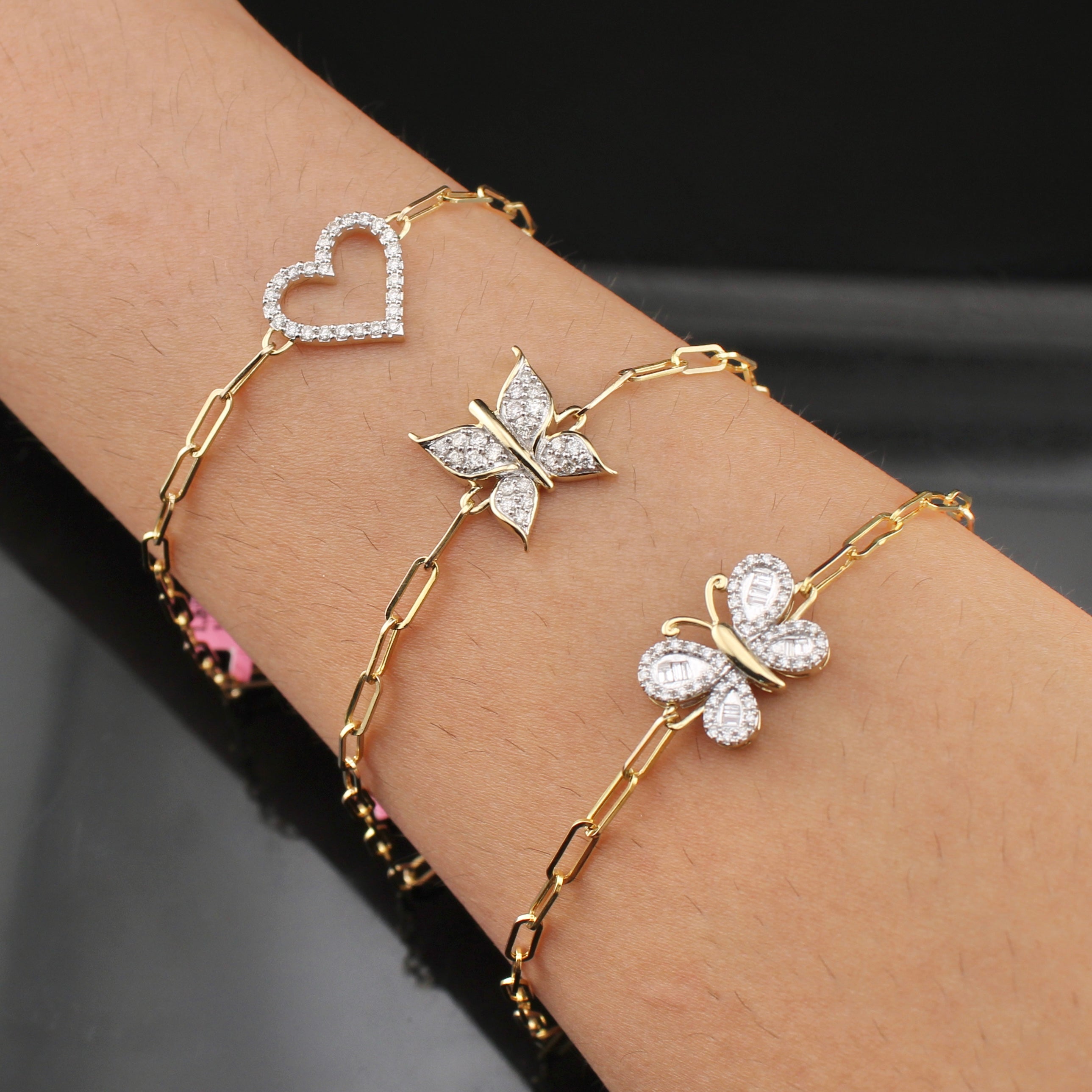 10k Diamond Butterfly Heart Bracelet 7 inch