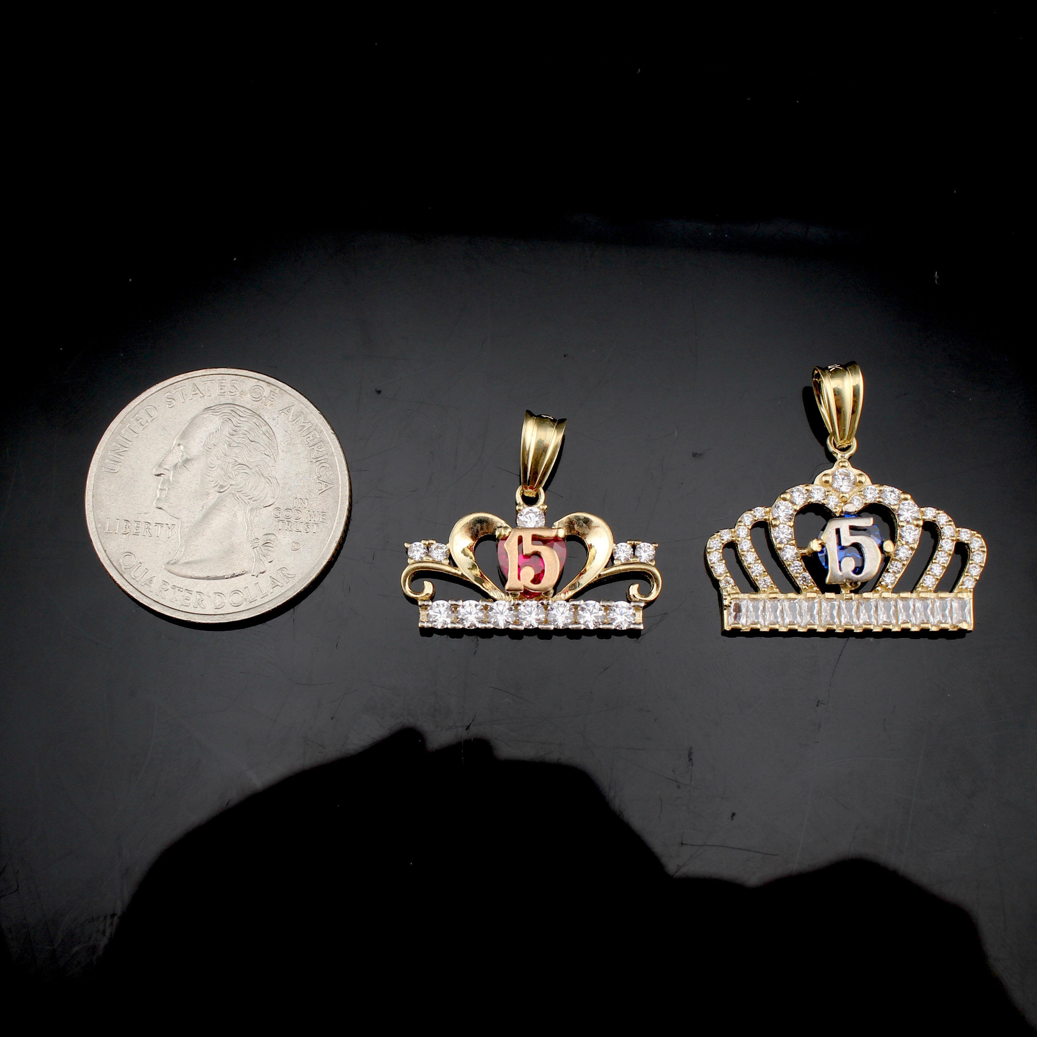 10K Real Gold Quinceañera Crown Pendants