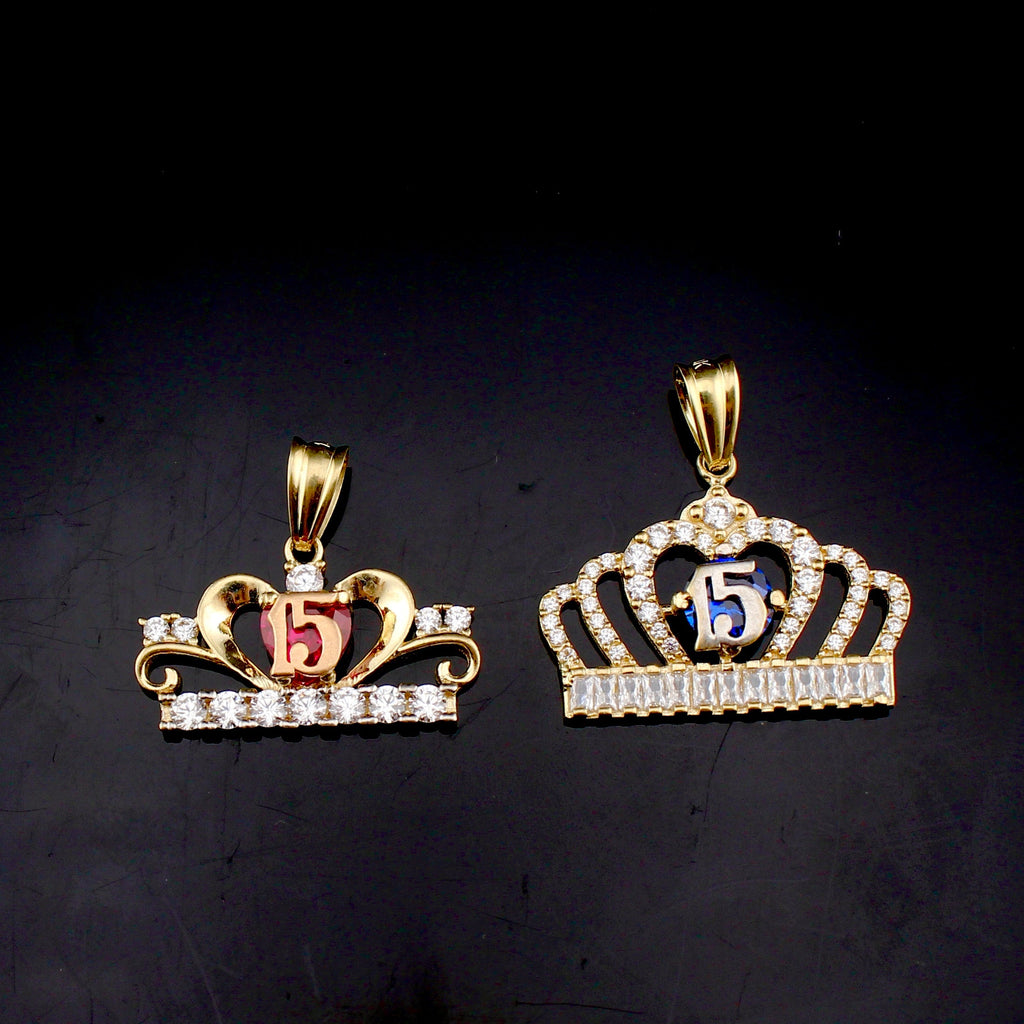 10K Real Gold Quinceañera Crown Pendants
