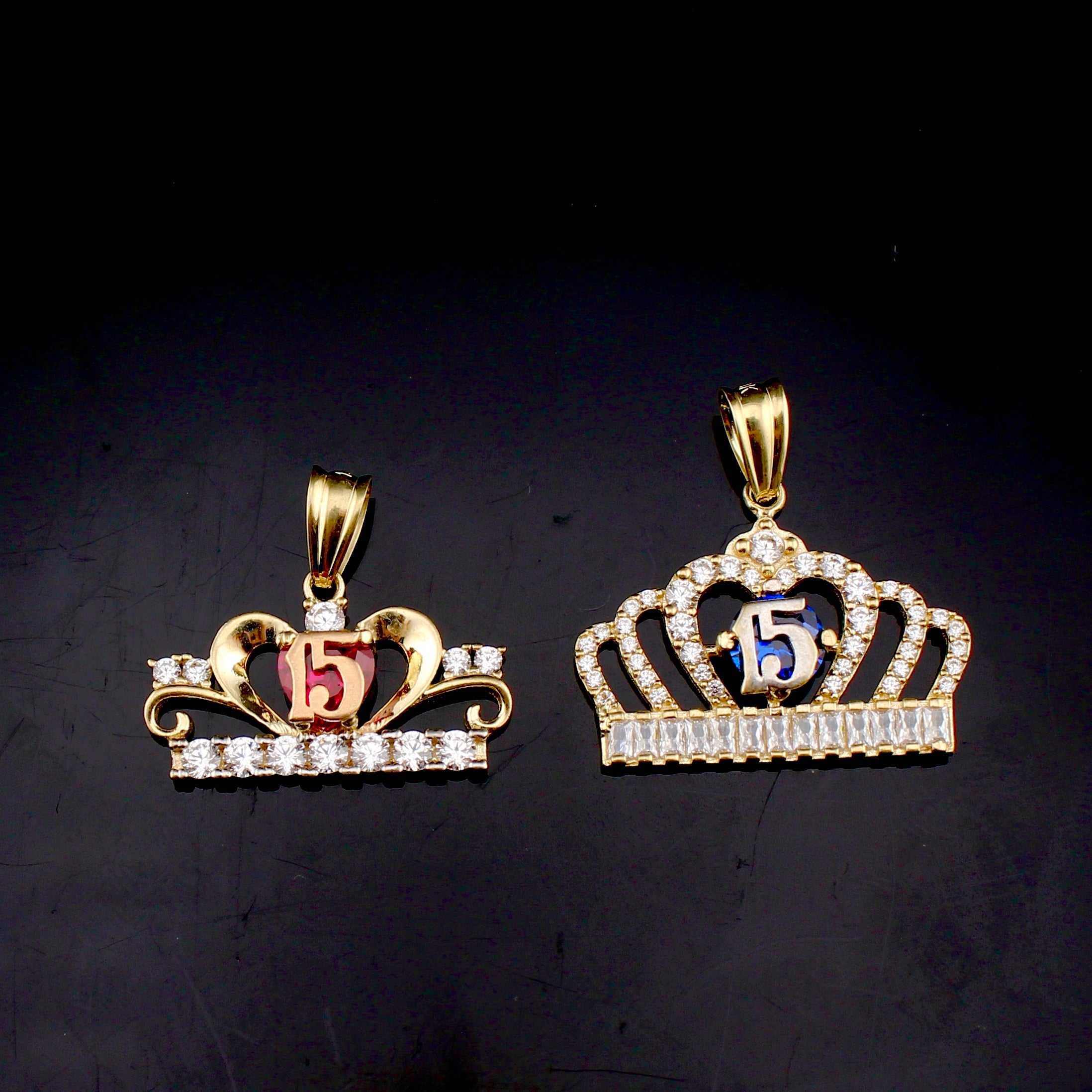 10K Real Gold Quinceañera Crown Pendants