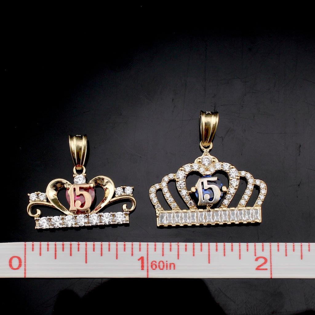 10K Real Gold Quinceañera Crown Pendants