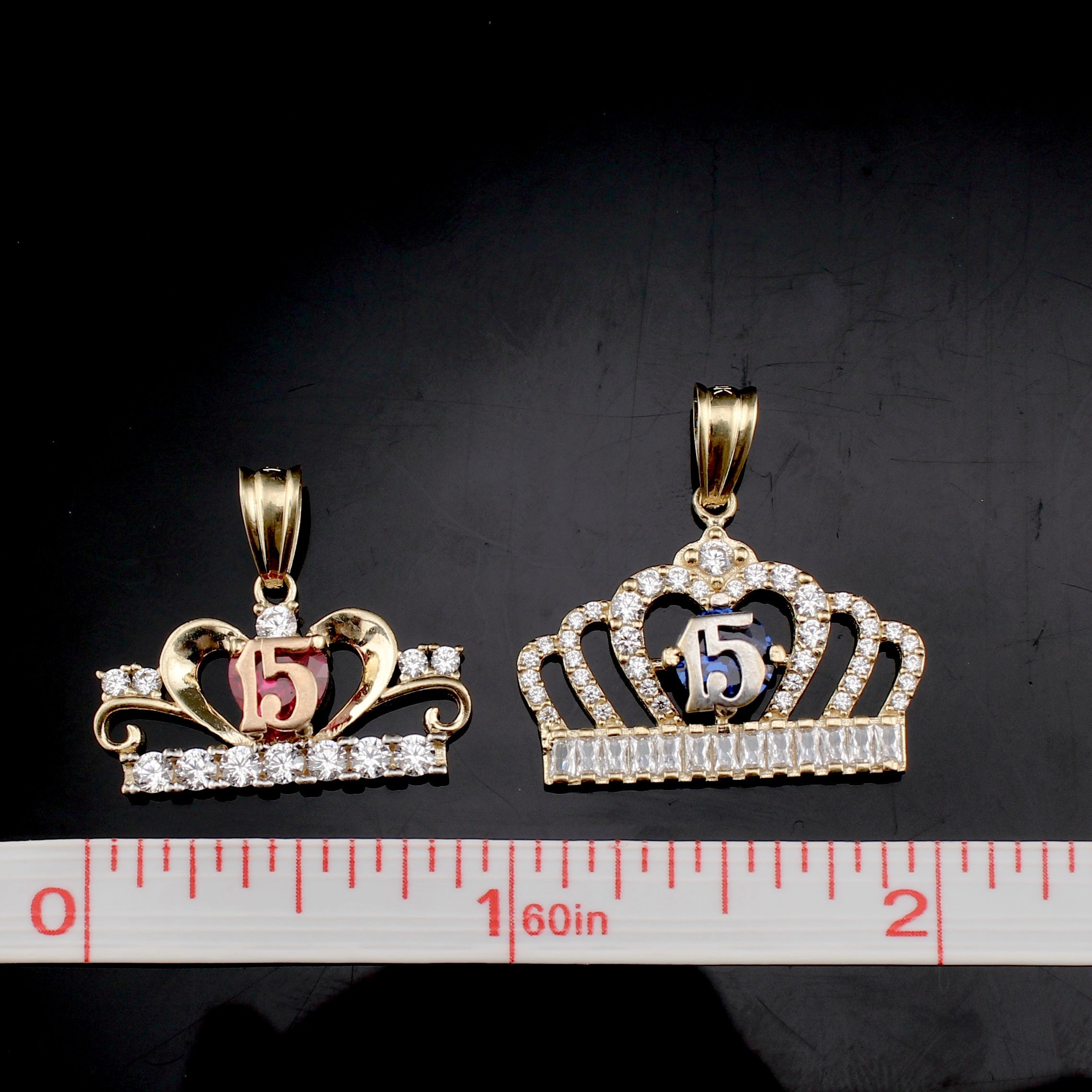 10K Real Gold Quinceañera Crown Pendants