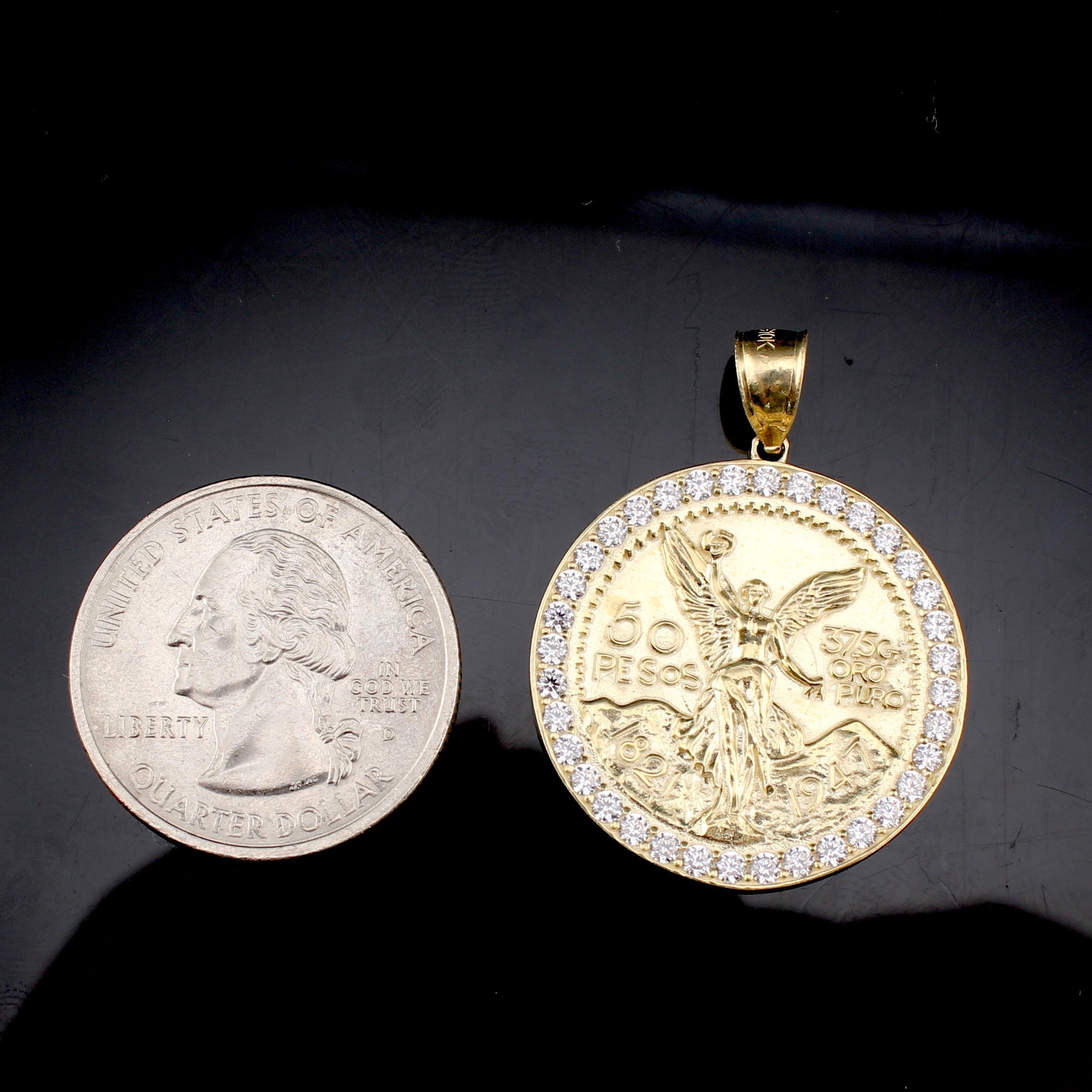 10K Real Gold 50 Pesos Pendant 1 inch