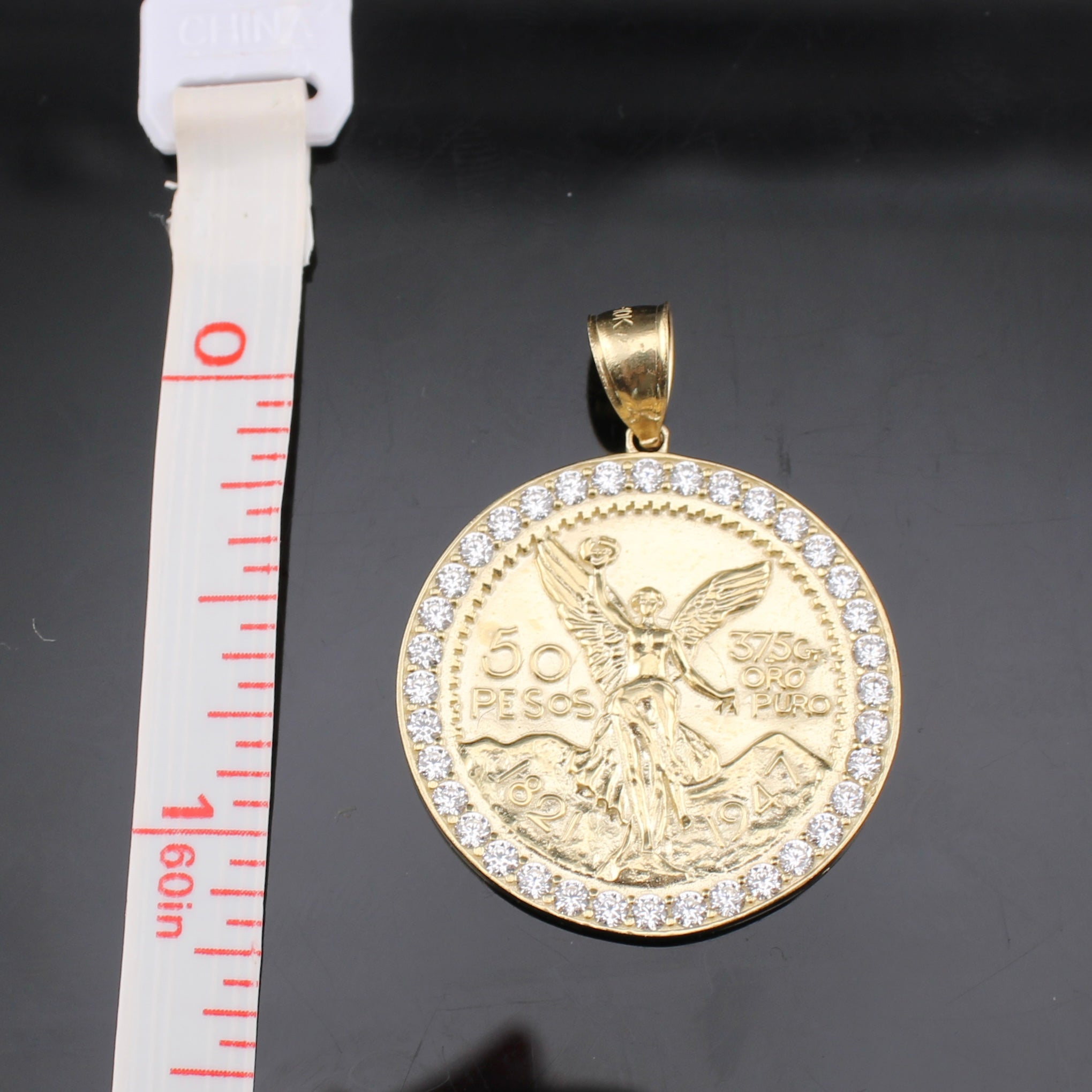 10K Real Gold 50 Pesos Pendant 1 inch