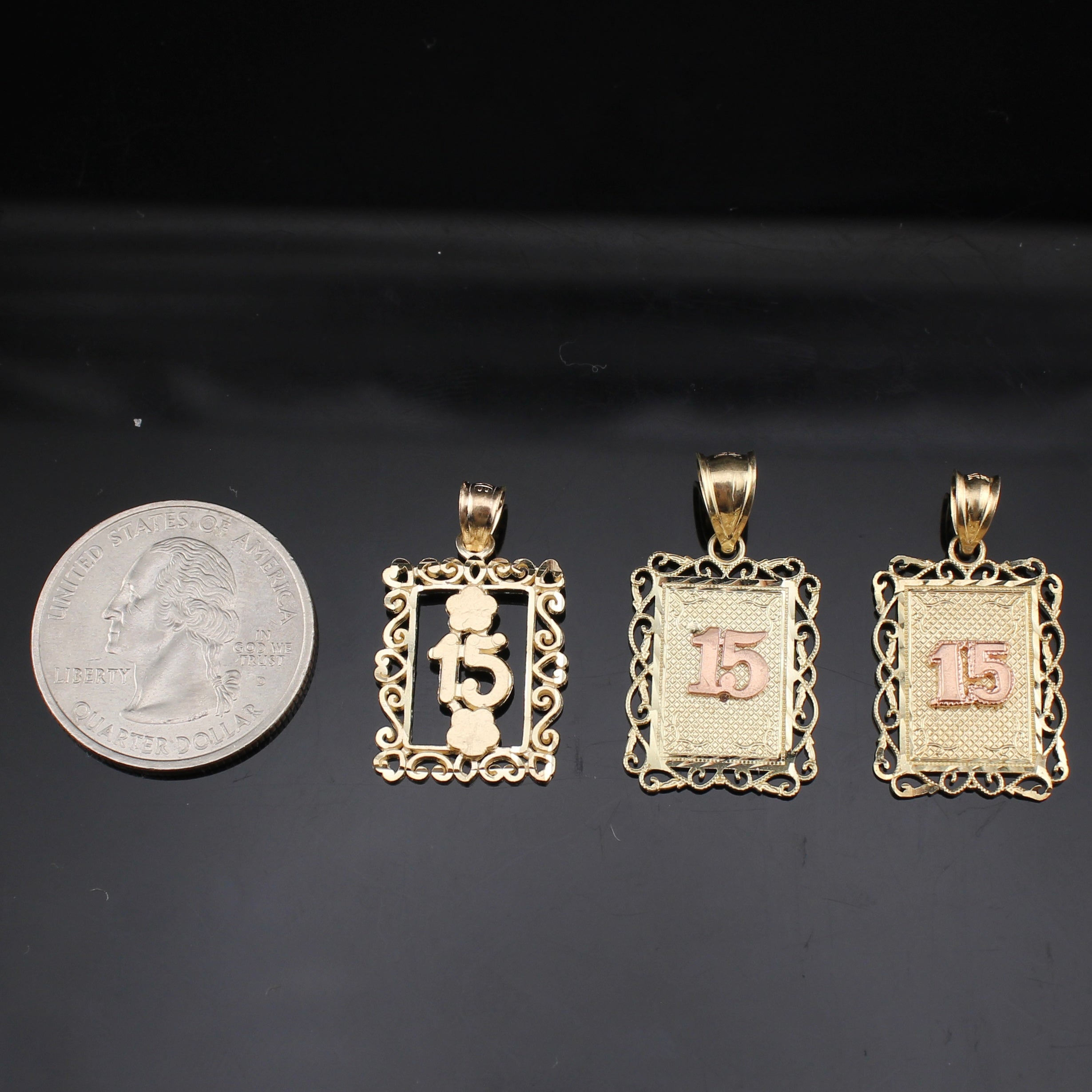 10K Real Gold Quinceañera Pendant Square