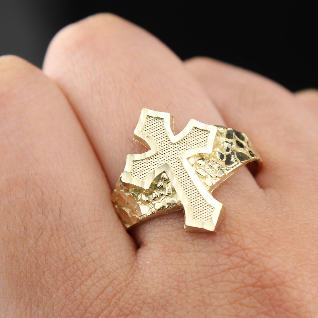 10K Gold Men's Cross Ring
