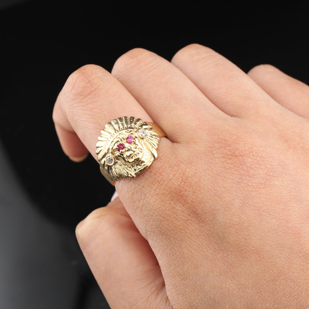 10K Gold Native American Indian Head Ring