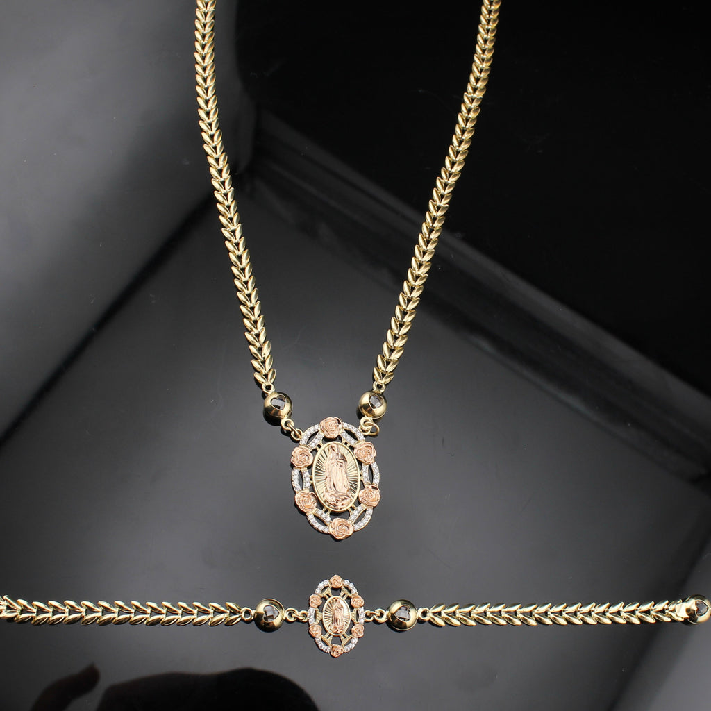 10k Gold Virgin Mary Necklace & Bracelet