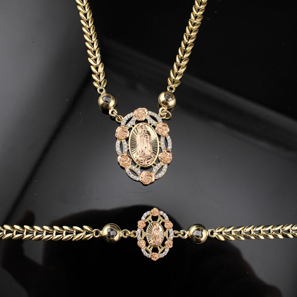 10k Gold Virgin Mary Necklace & Bracelet